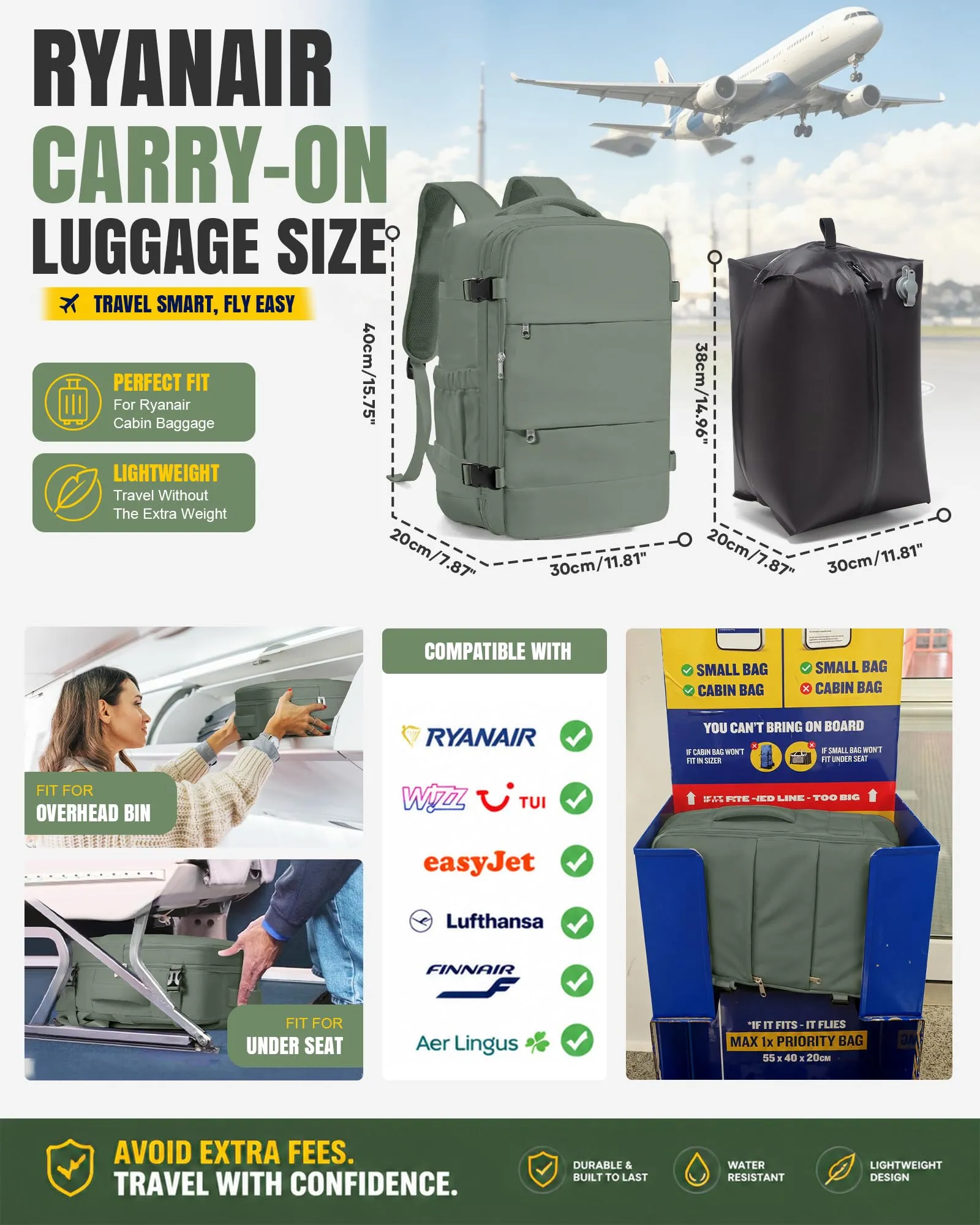 BJLFS Zaino da Viaggio Ryanair 40x30x20 Sottovuoto con Pompa Elettrica - immagine 3