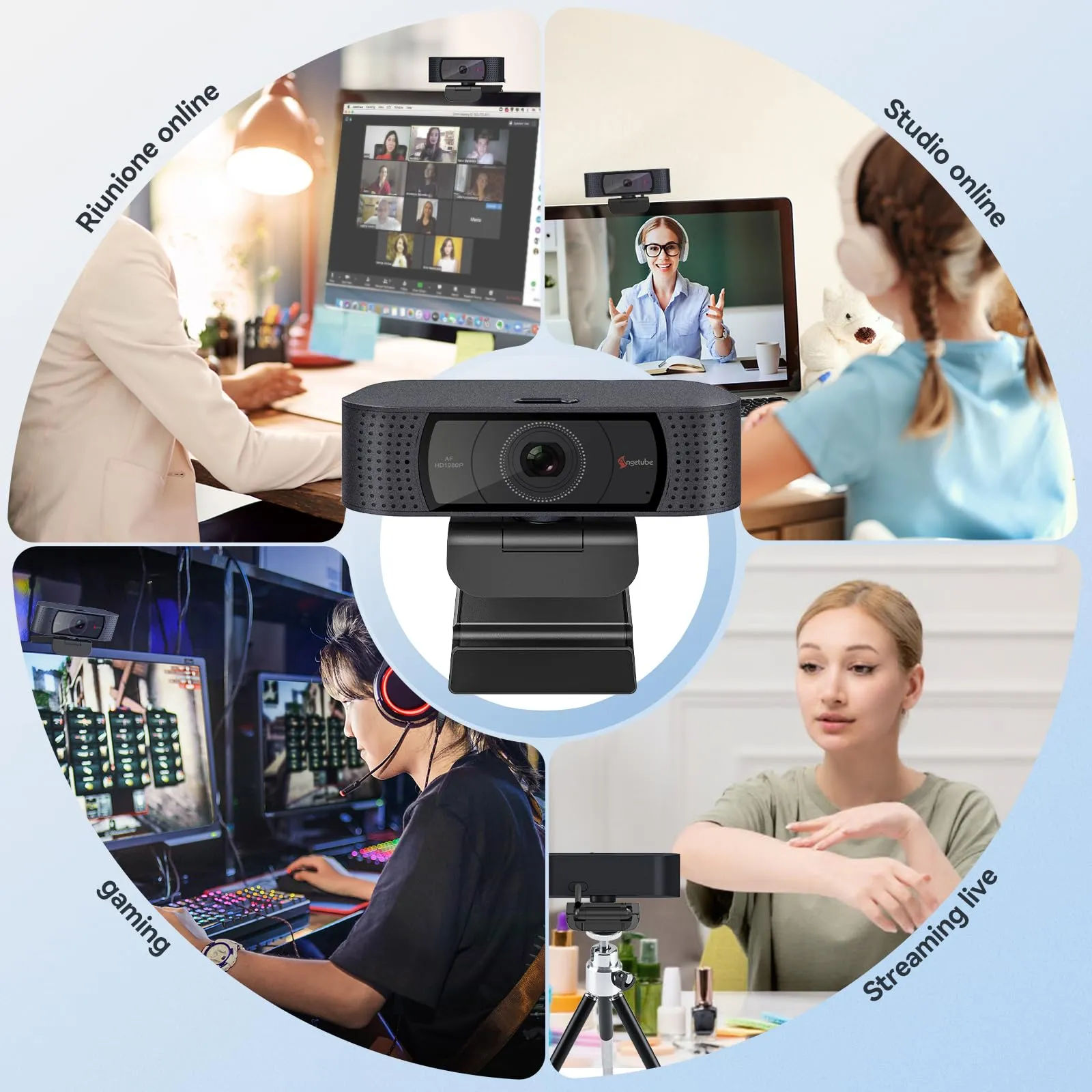Angetube Webcam Full HD 1080P con autofocus, doppio microfono a cancellazione di rumore e copertura protettiva integrata - immagine 6