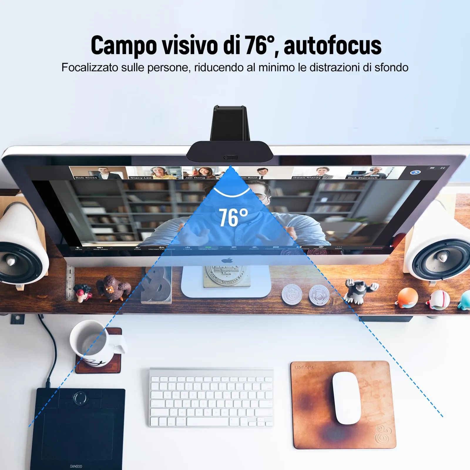 Angetube Webcam Full HD 1080P con autofocus, doppio microfono a cancellazione di rumore e copertura protettiva integrata - immagine 7