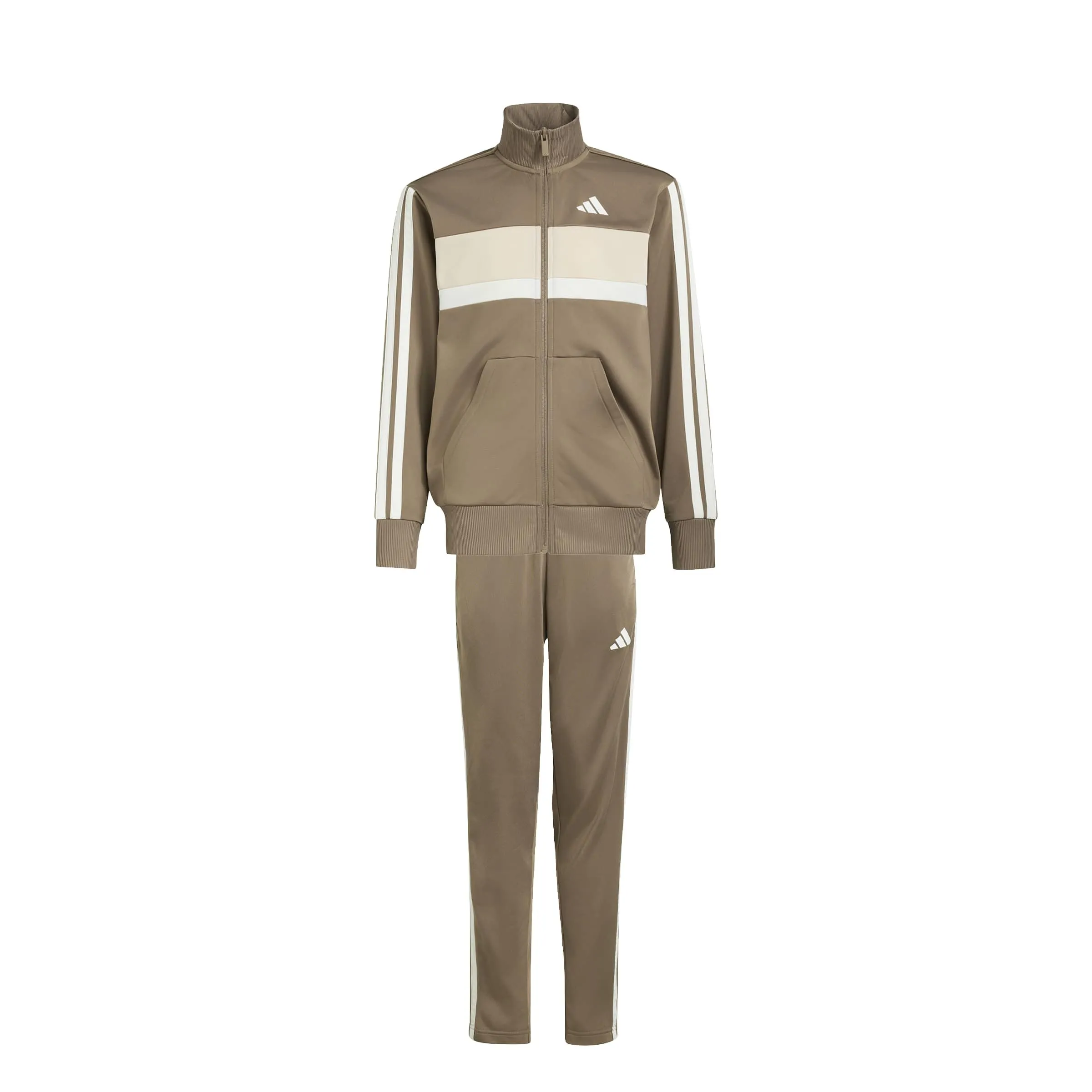 adidas Seasonal Essentials Tiberio 3 Stripes Tricot Track Suit, Khaki Six/Off White, 11-12 Years - immagine 1