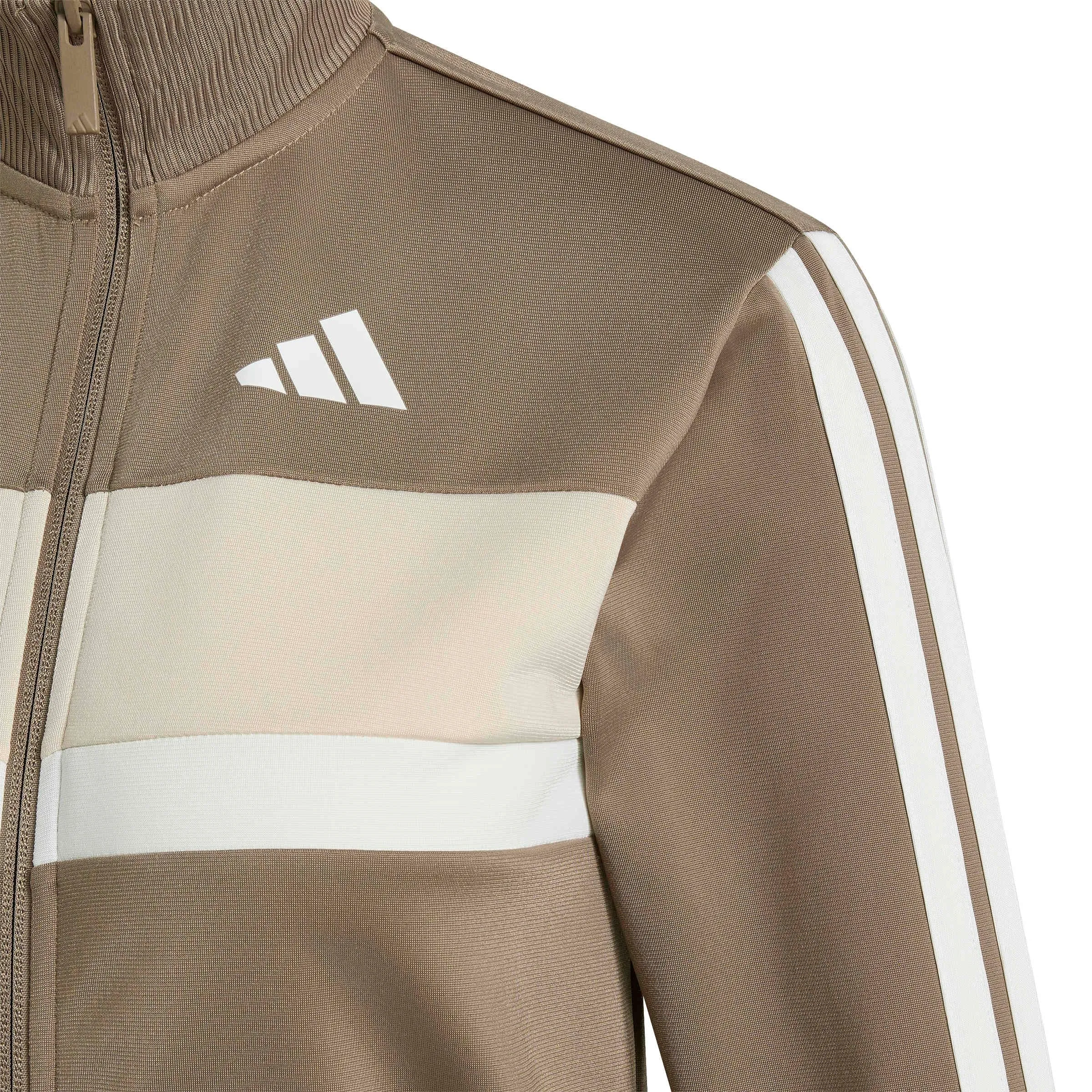 adidas Seasonal Essentials Tiberio 3 Stripes Tricot Track Suit, Khaki Six/Off White, 11-12 Years - immagine 3
