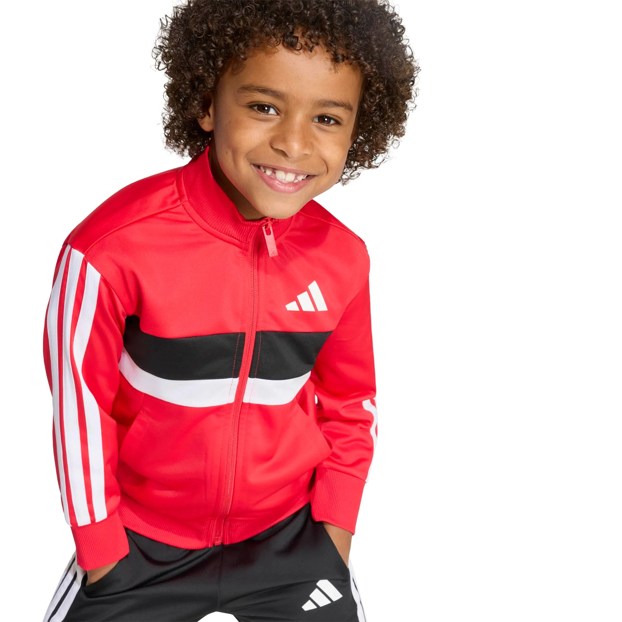 adidas Seasonal Essentials Tiberio 3 Stripes Tricot Track Suit, Pure Ruby/White/Black, 7-8 Years - immagine 4