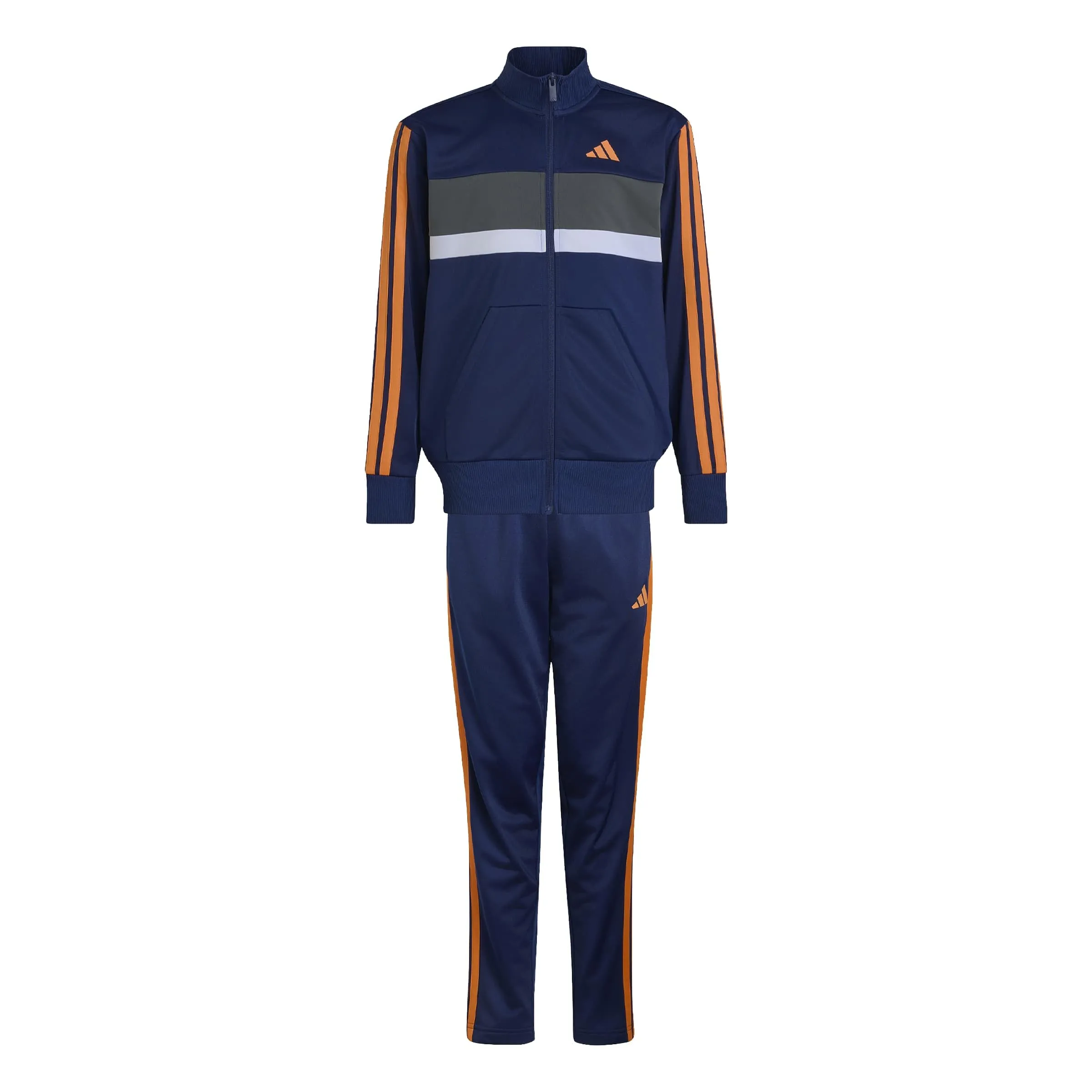 adidas Seasonal Essentials Tiberio 3 Stripes Tricot Tracksuit, Dark Blue/Pure Orange/Grey Five, 15-16 Years - immagine 1