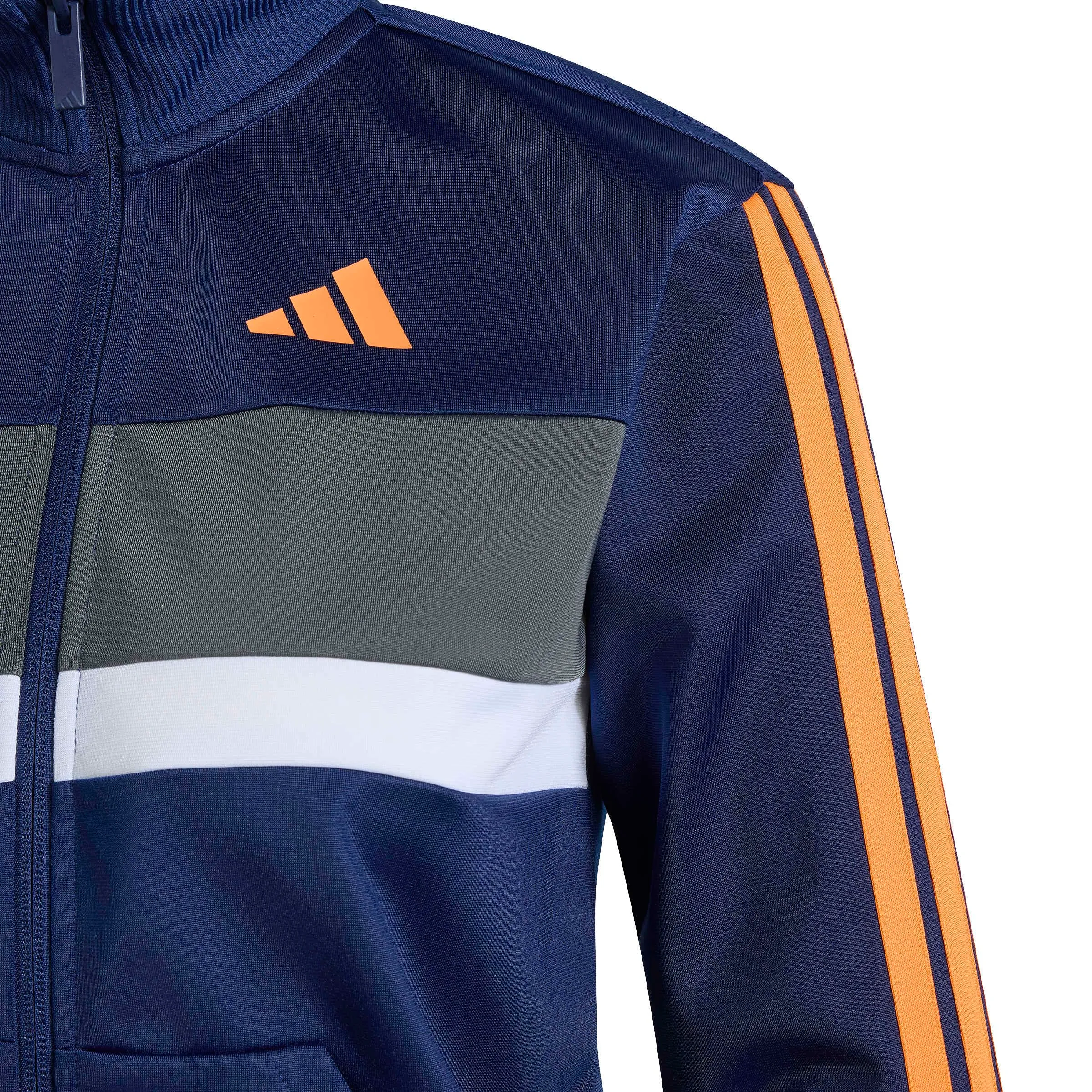adidas Seasonal Essentials Tiberio 3 Stripes Tricot Tracksuit, Dark Blue/Pure Orange/Grey Five, 15-16 Years - immagine 3