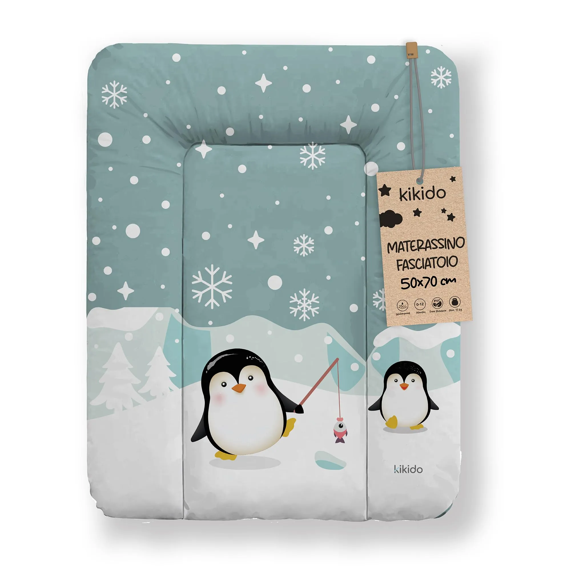 Kikido Materassino Fasciatoio 70x50 - Pinguini - Lavabile e Impermeabile - Universale - immagine 1
