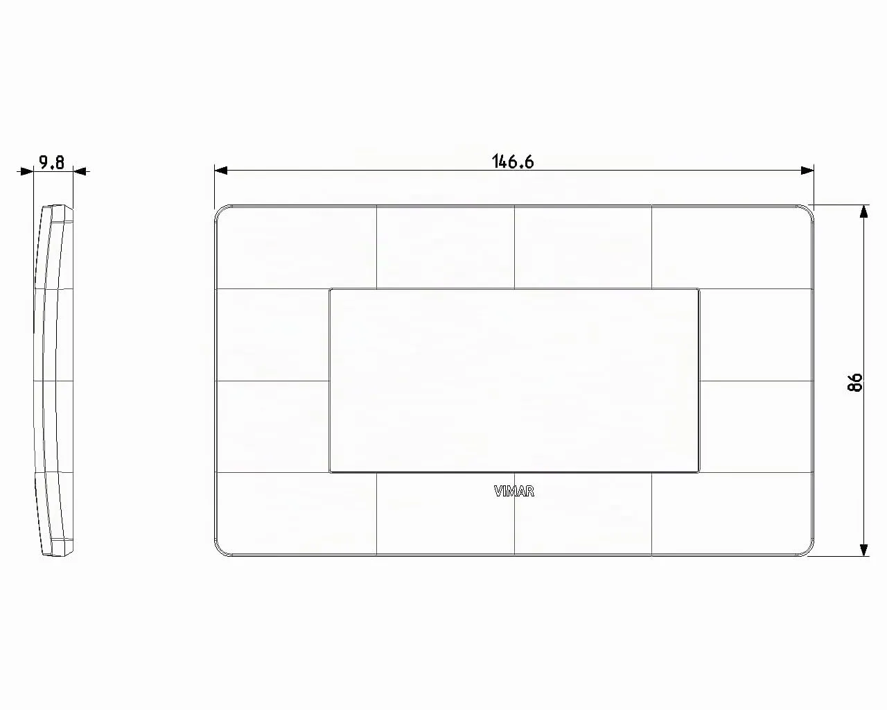 Vimar 14654U.11 Plana Up Placca 4 Moduli Centrali, Bianco Matt - immagine 5