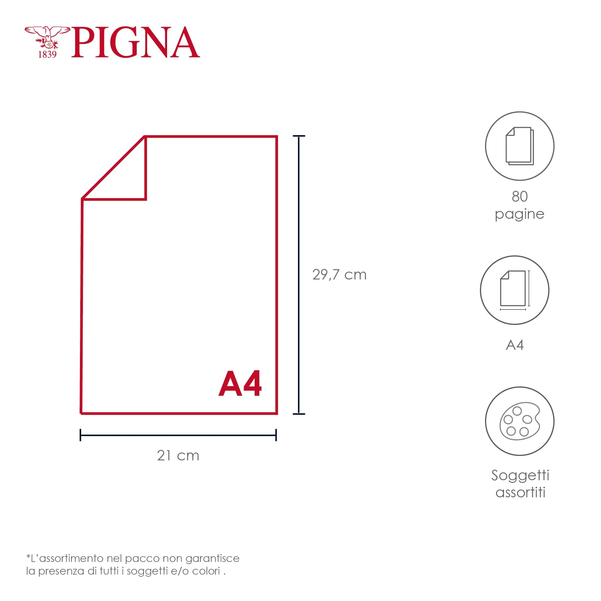 Pigna Maxi Quaderno Sirene A4, 80 Pagine, Righe per Terza Elementare, Copertine Assortite, 10 pezzi - immagine 2