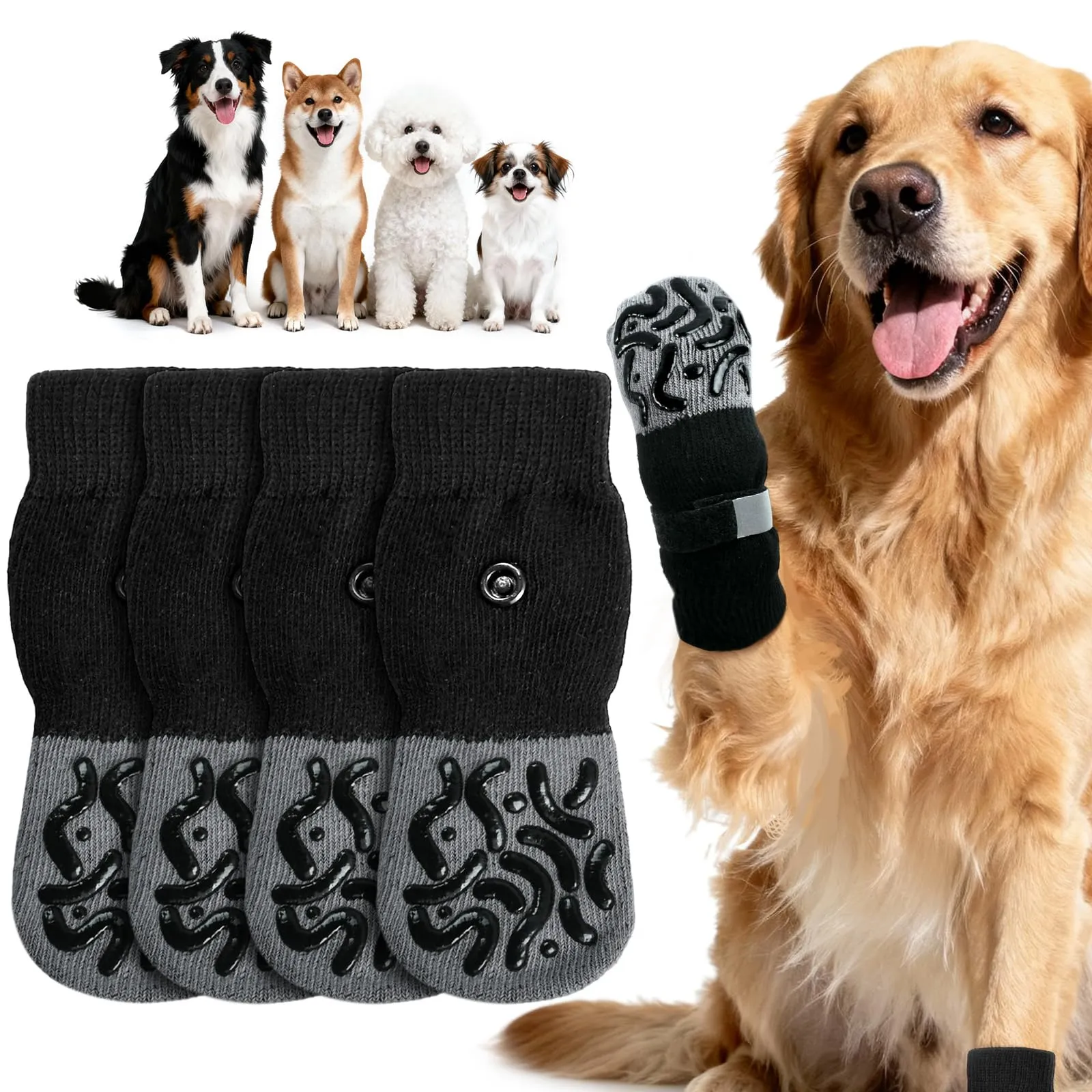 PPGGOPP Calzini Antiscivolo per Cani con Cinghie Regolabili, 2 Paia, Cotone per Cani Piccoli, Medi e Grandi - immagine 1