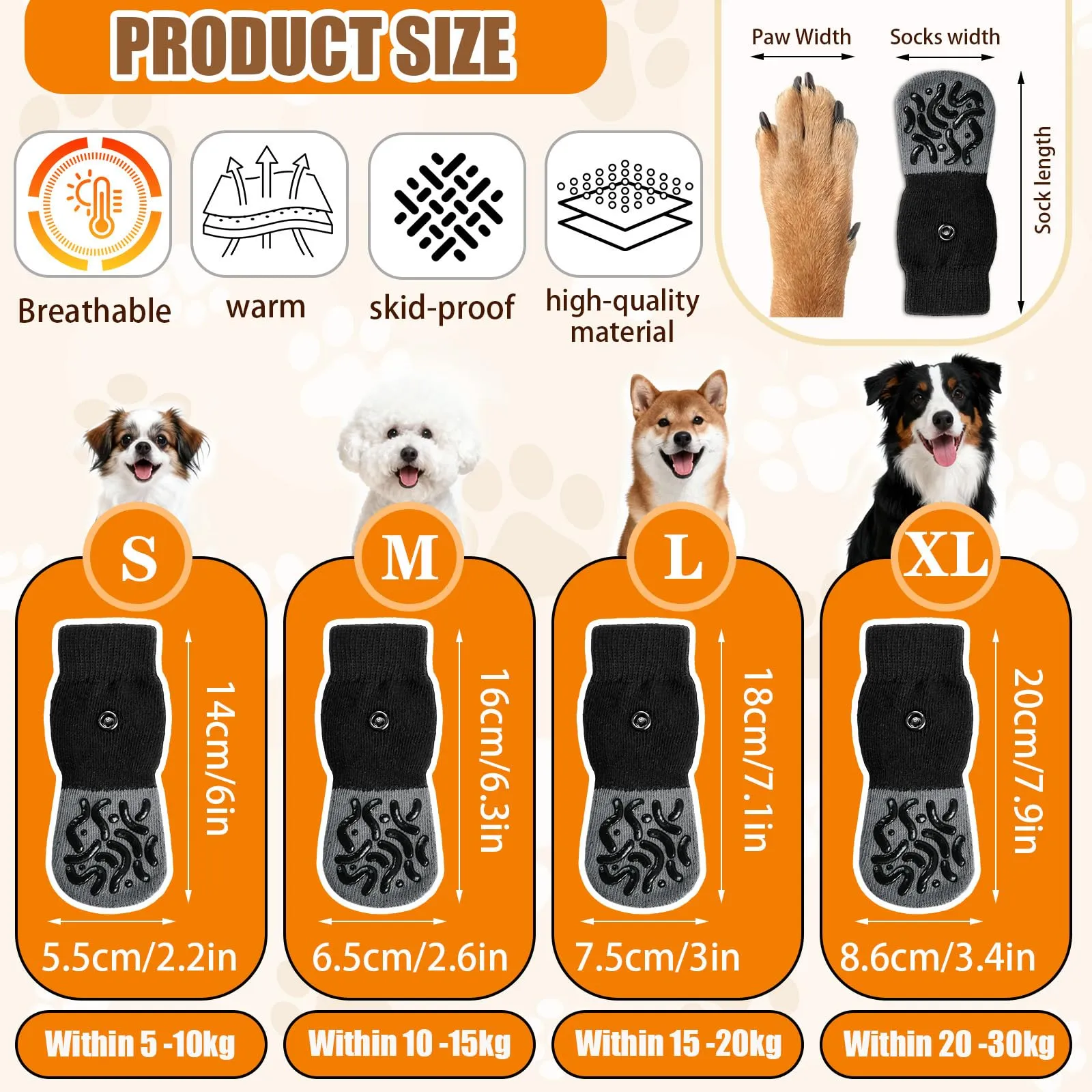 PPGGOPP Calzini Antiscivolo per Cani con Cinghie Regolabili, 2 Paia, Cotone per Cani Piccoli, Medi e Grandi - immagine 2