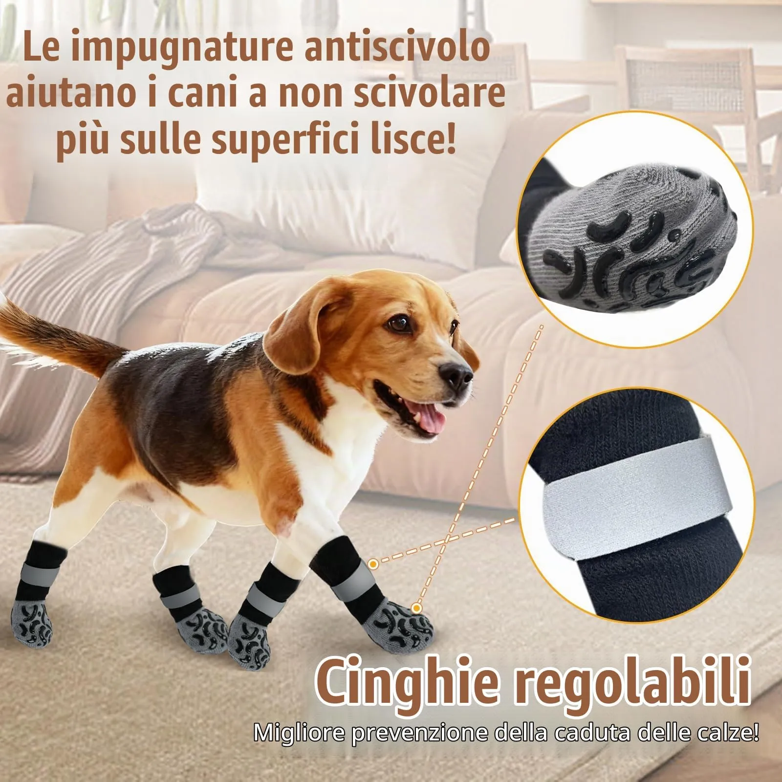 PPGGOPP Calzini Antiscivolo per Cani con Cinghie Regolabili, 2 Paia, Cotone per Cani Piccoli, Medi e Grandi - immagine 7