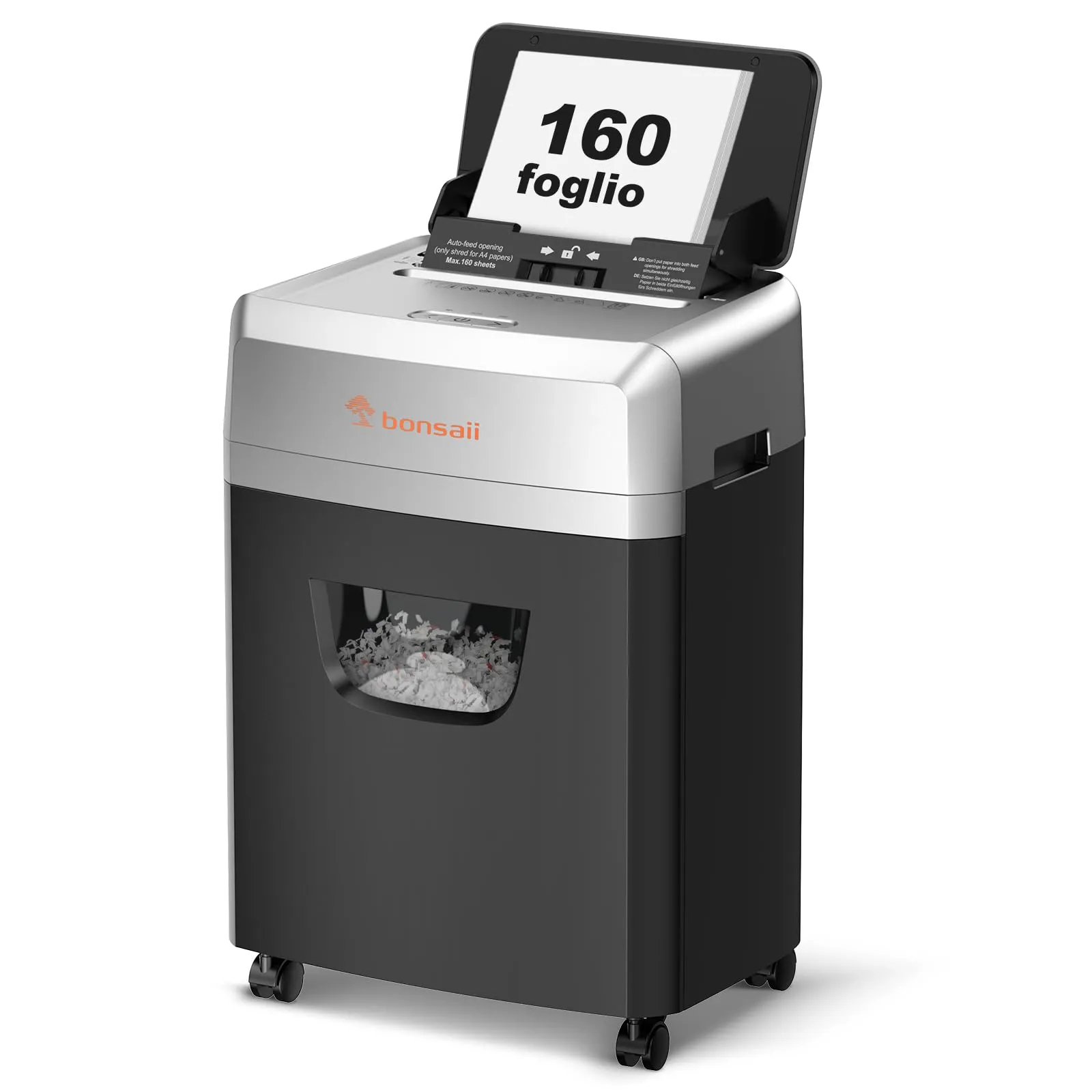Bonsaii Distruggidocumenti Auto-Feed 160 Fogli, Micro-Crociato P-4 - immagine 1