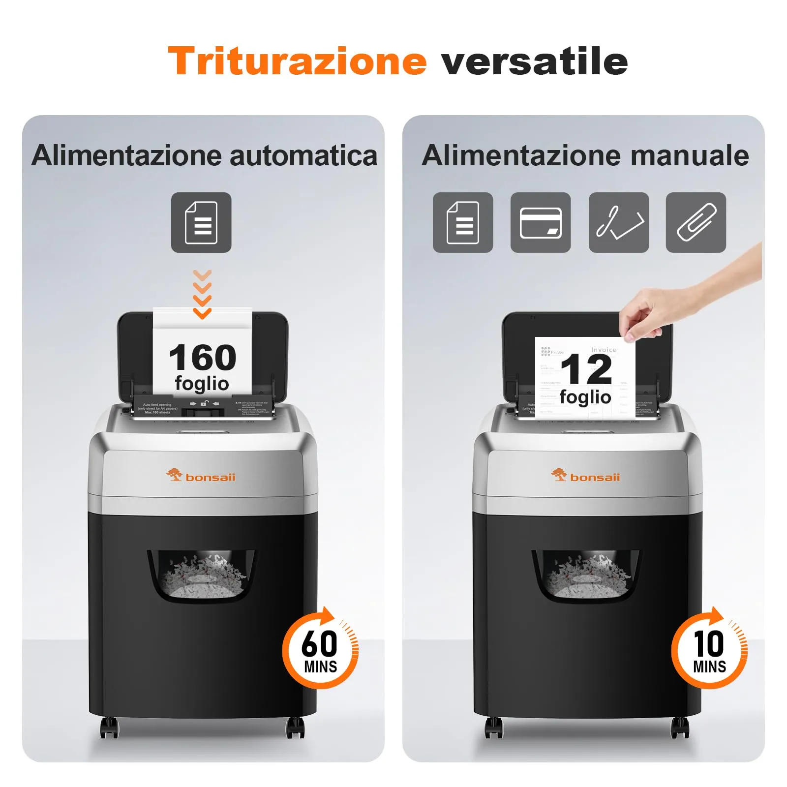 Bonsaii Distruggidocumenti Auto-Feed 160 Fogli, Micro-Crociato P-4 - immagine 2