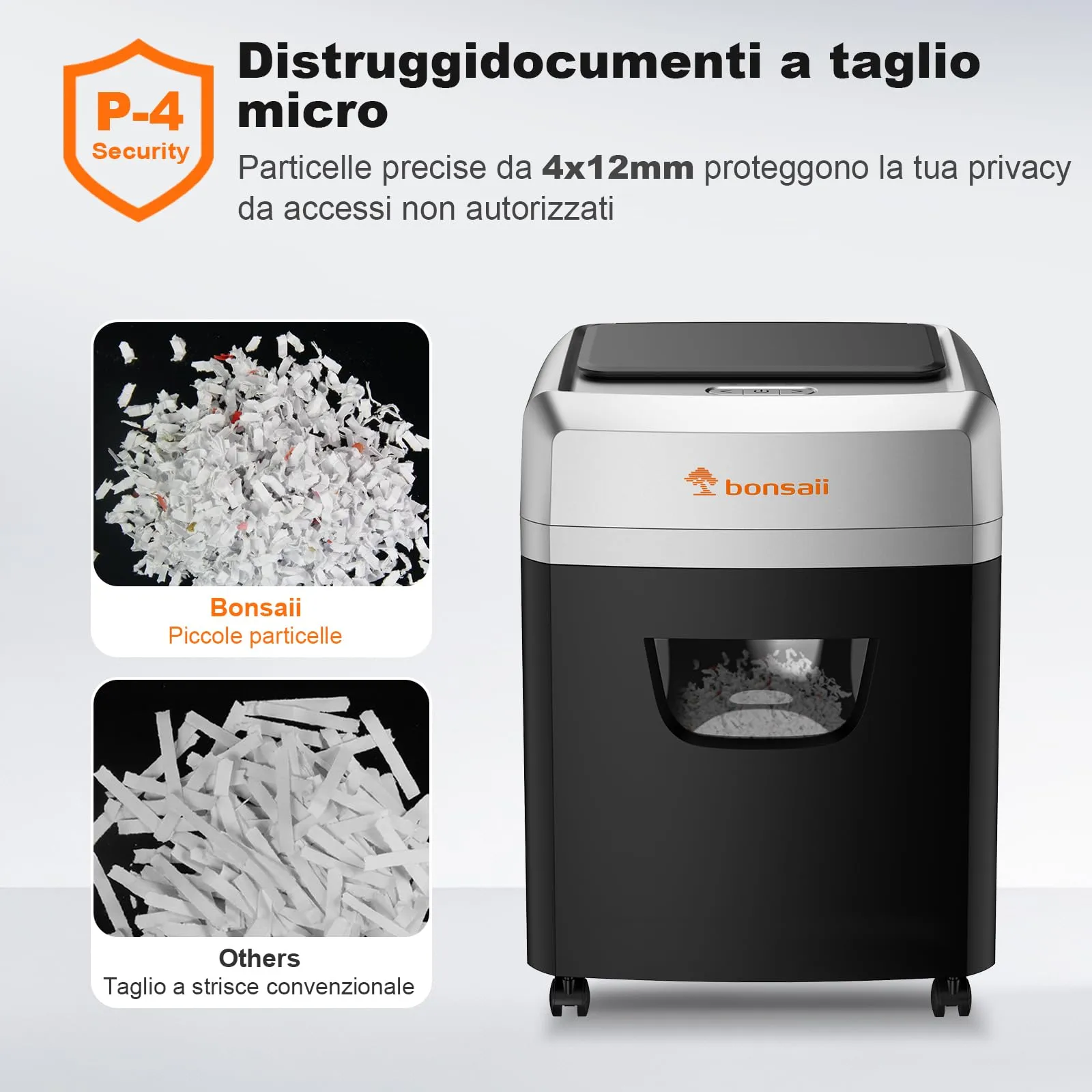 Bonsaii Distruggidocumenti Auto-Feed 160 Fogli, Micro-Crociato P-4 - immagine 3