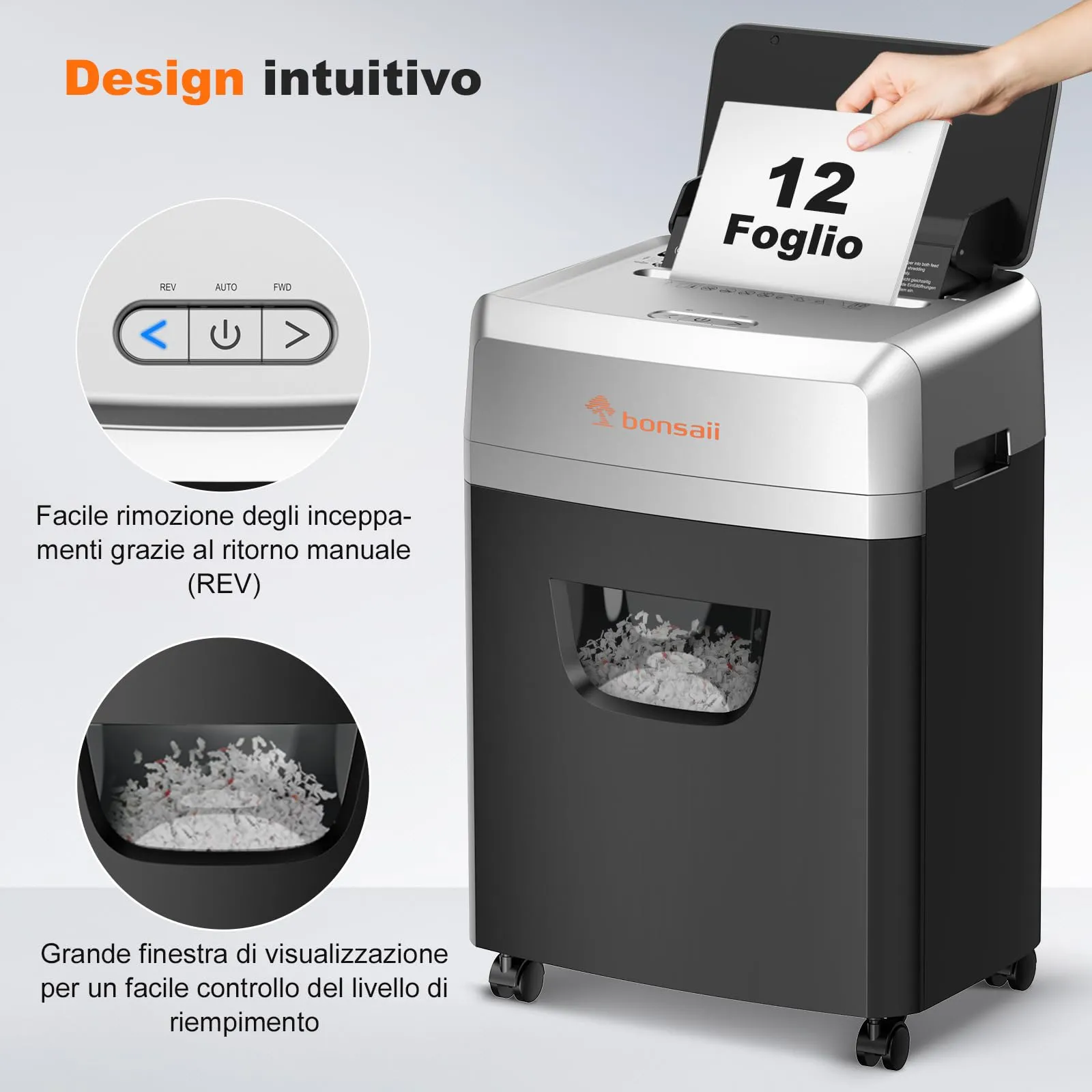 Bonsaii Distruggidocumenti Auto-Feed 160 Fogli, Micro-Crociato P-4 - immagine 4