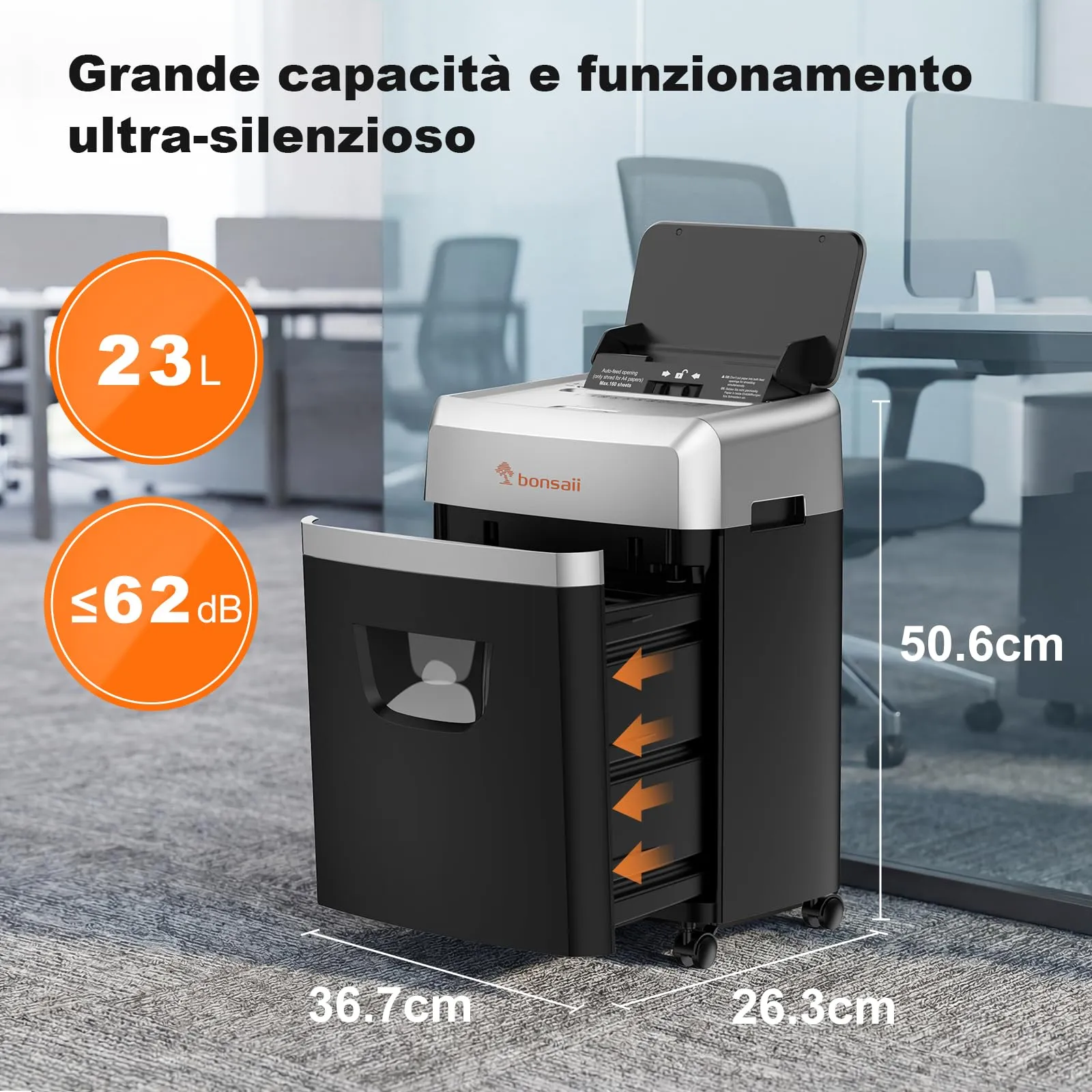 Bonsaii Distruggidocumenti Auto-Feed 160 Fogli, Micro-Crociato P-4 - immagine 5