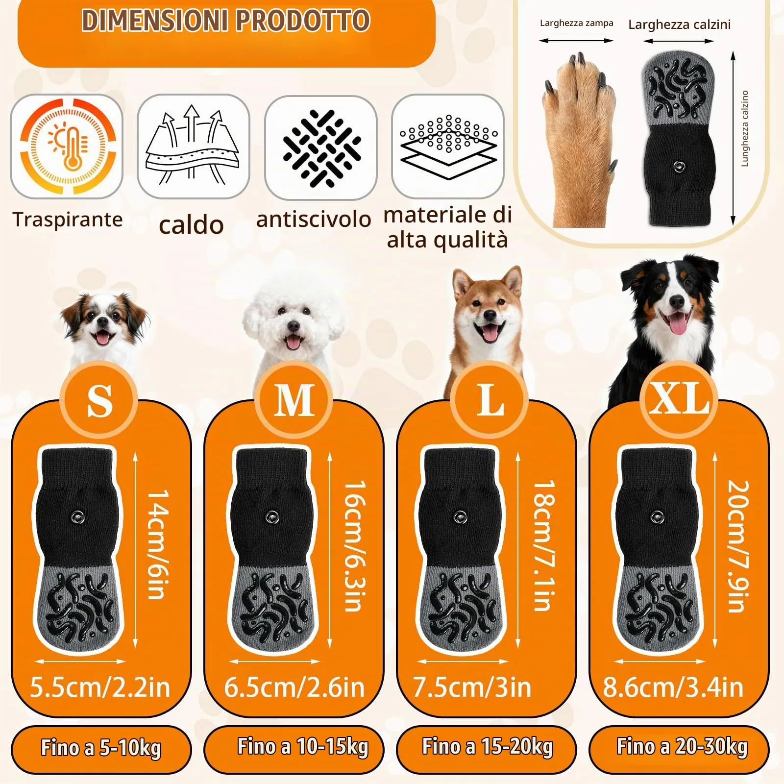 PPGGOPP Calzini Antiscivolo per Cani con Cinghie Regolabili, 2 Paia, in Cotone per Cani Piccoli, Medi e Grandi - immagine 2