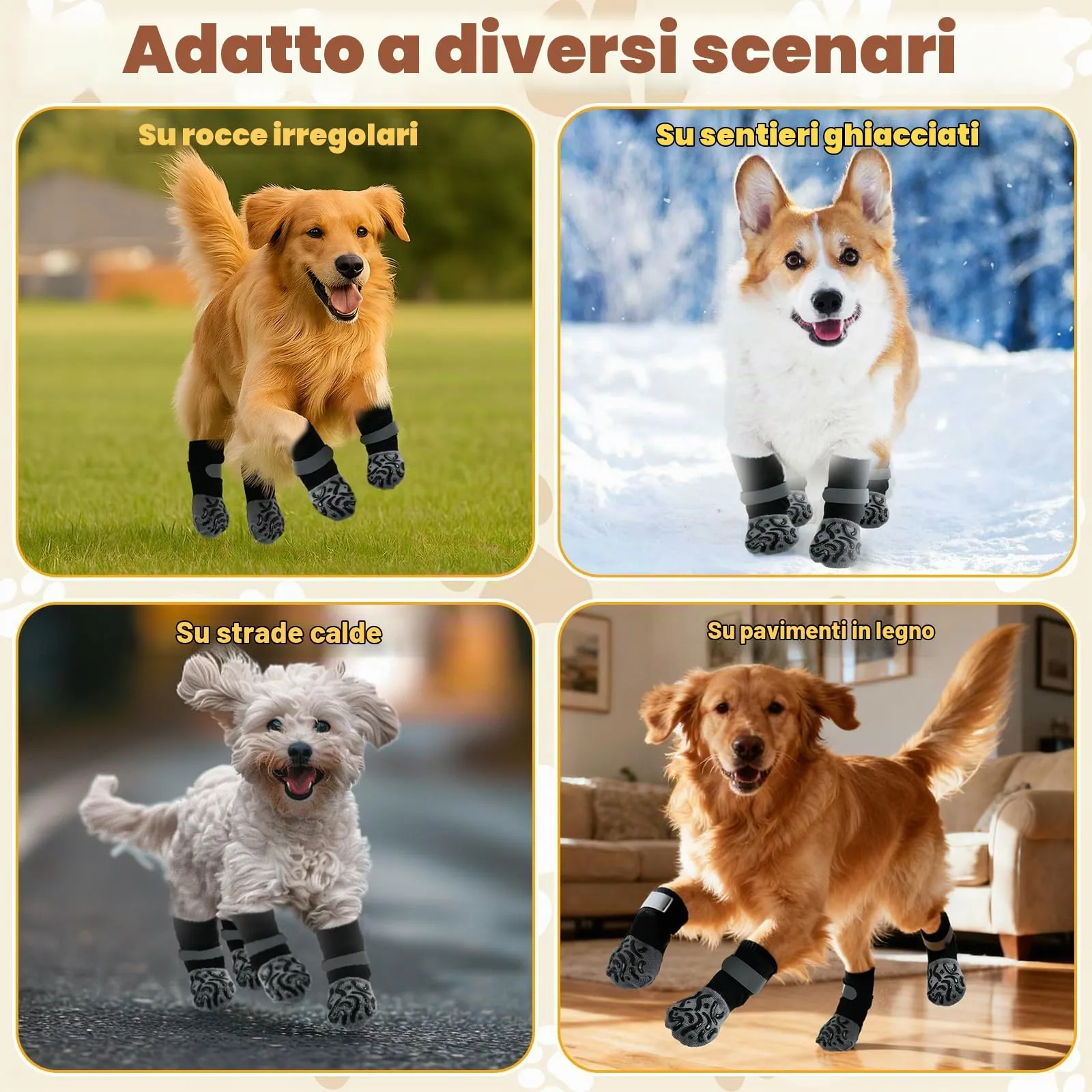 PPGGOPP Calzini Antiscivolo per Cani con Cinghie Regolabili, 2 Paia, in Cotone per Cani Piccoli, Medi e Grandi - immagine 6