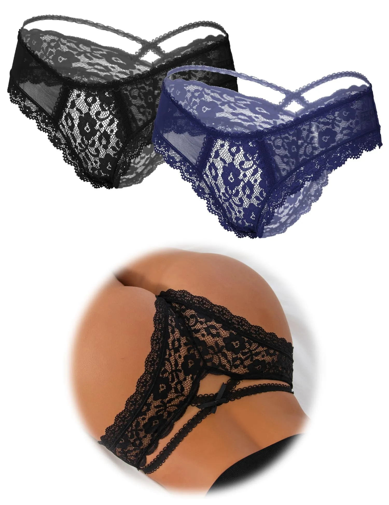 ohmydear Perizoma in Pizzo Vita Bassa, 2 Pezzi - Modello Tanga Slip - immagine 1