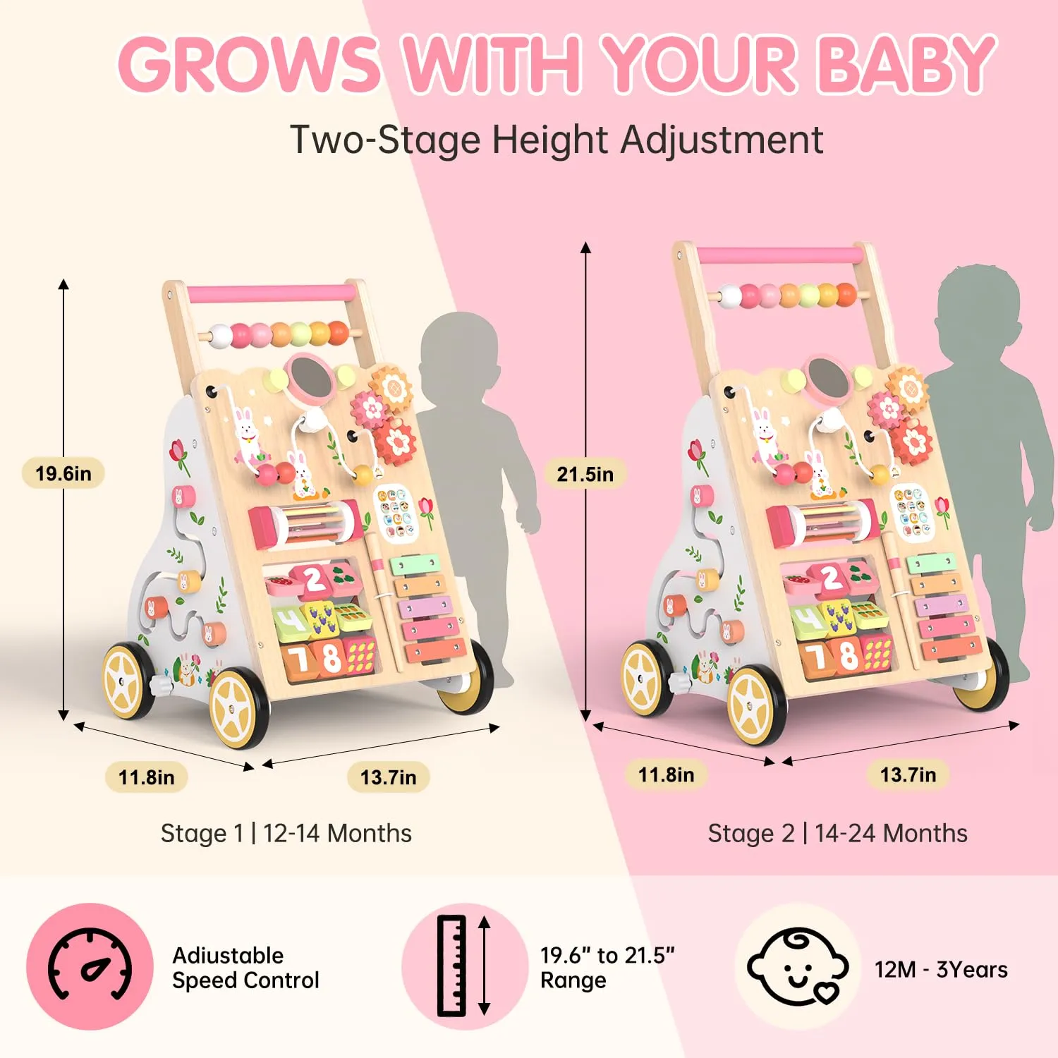 Weilim Carrello Primi Passi in Legno Montessori per Bambini 12+ Mesi - immagine 2