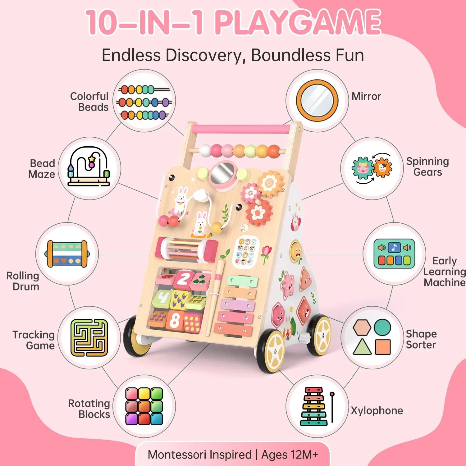 Weilim Carrello Primi Passi in Legno Montessori per Bambini 12+ Mesi - immagine 3