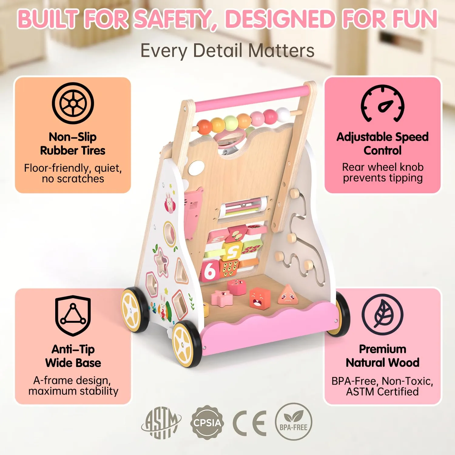 Weilim Carrello Primi Passi in Legno Montessori per Bambini 12+ Mesi - immagine 4