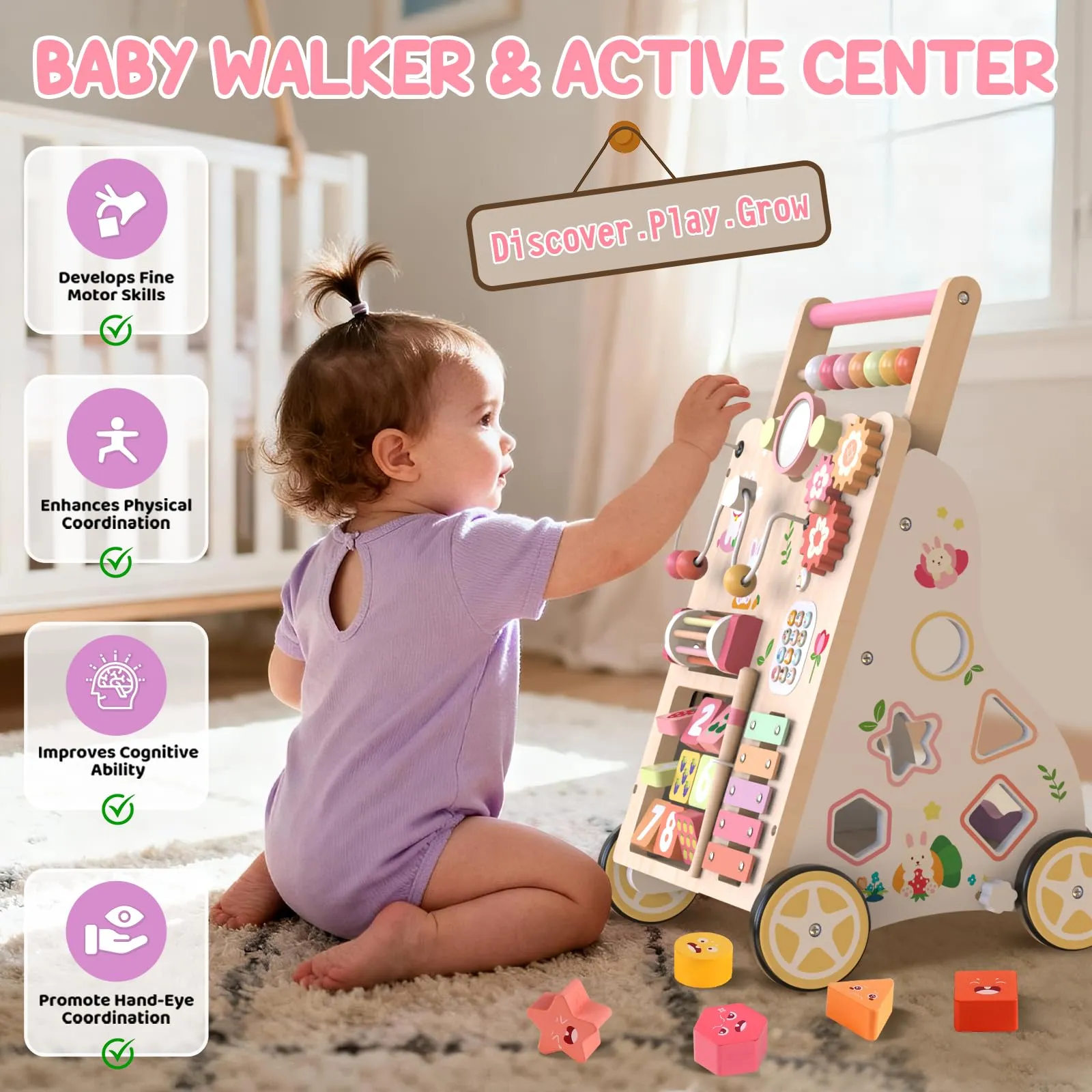 Weilim Carrello Primi Passi in Legno Montessori per Bambini 12+ Mesi - immagine 5