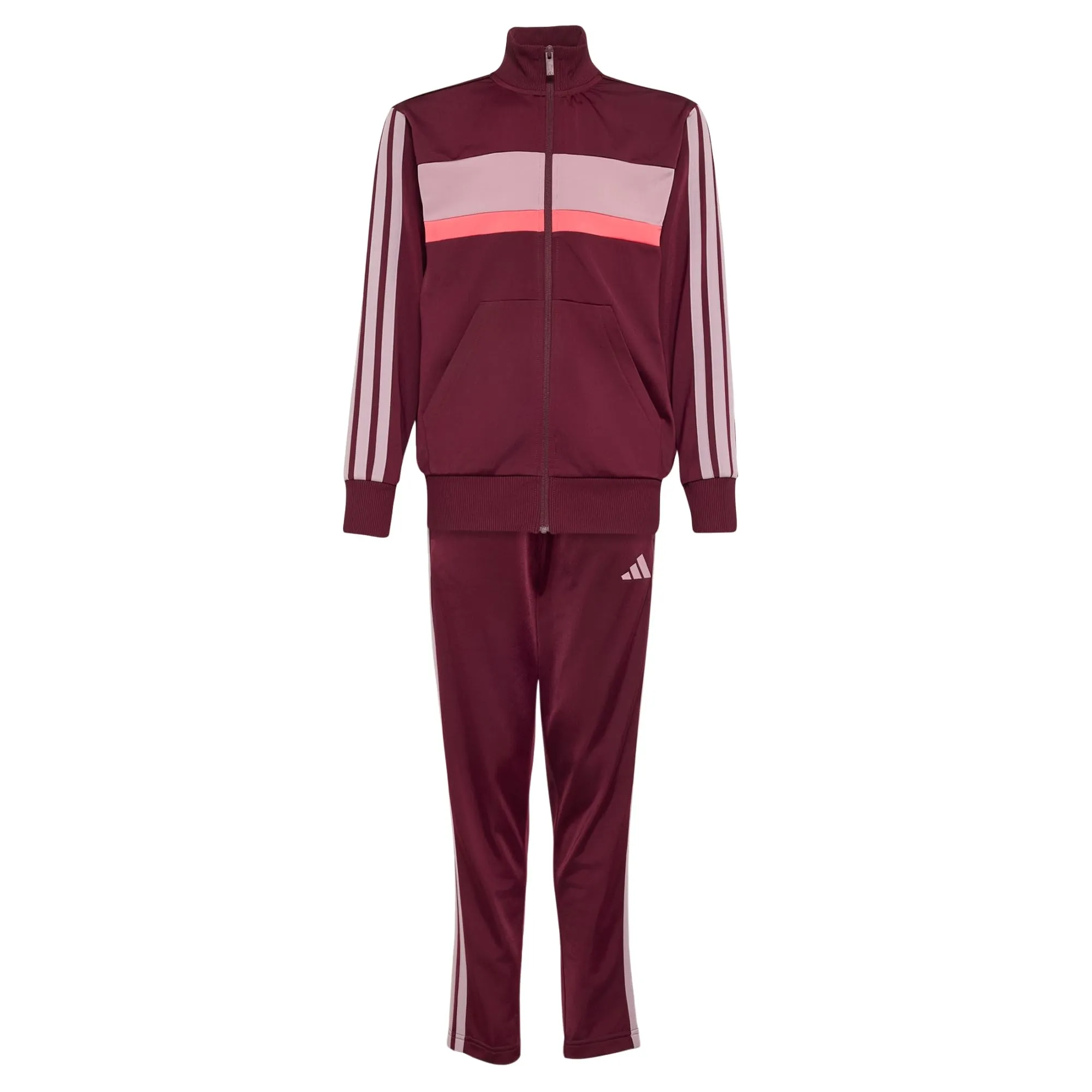 adidas Seasonal Essentials Tiberio 3 Stripes Tricot Track Suit, Maroon/Magic Mauve, 9-10 Years - immagine 1