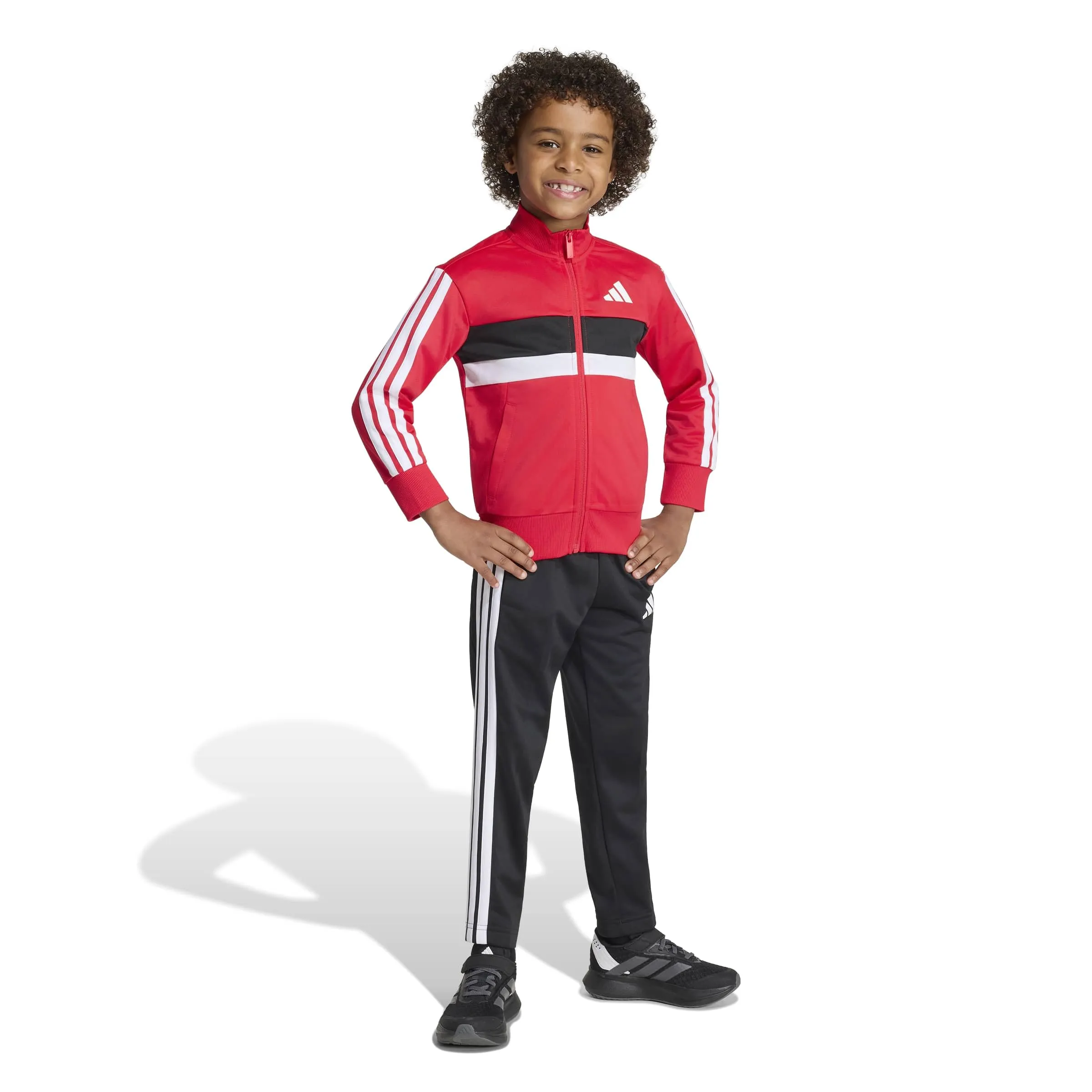 adidas Seasonal Essentials Tiberio 3 Stripes Tricot Tracksuit, Pure Ruby/White/Black, 6-7 Years - immagine 3