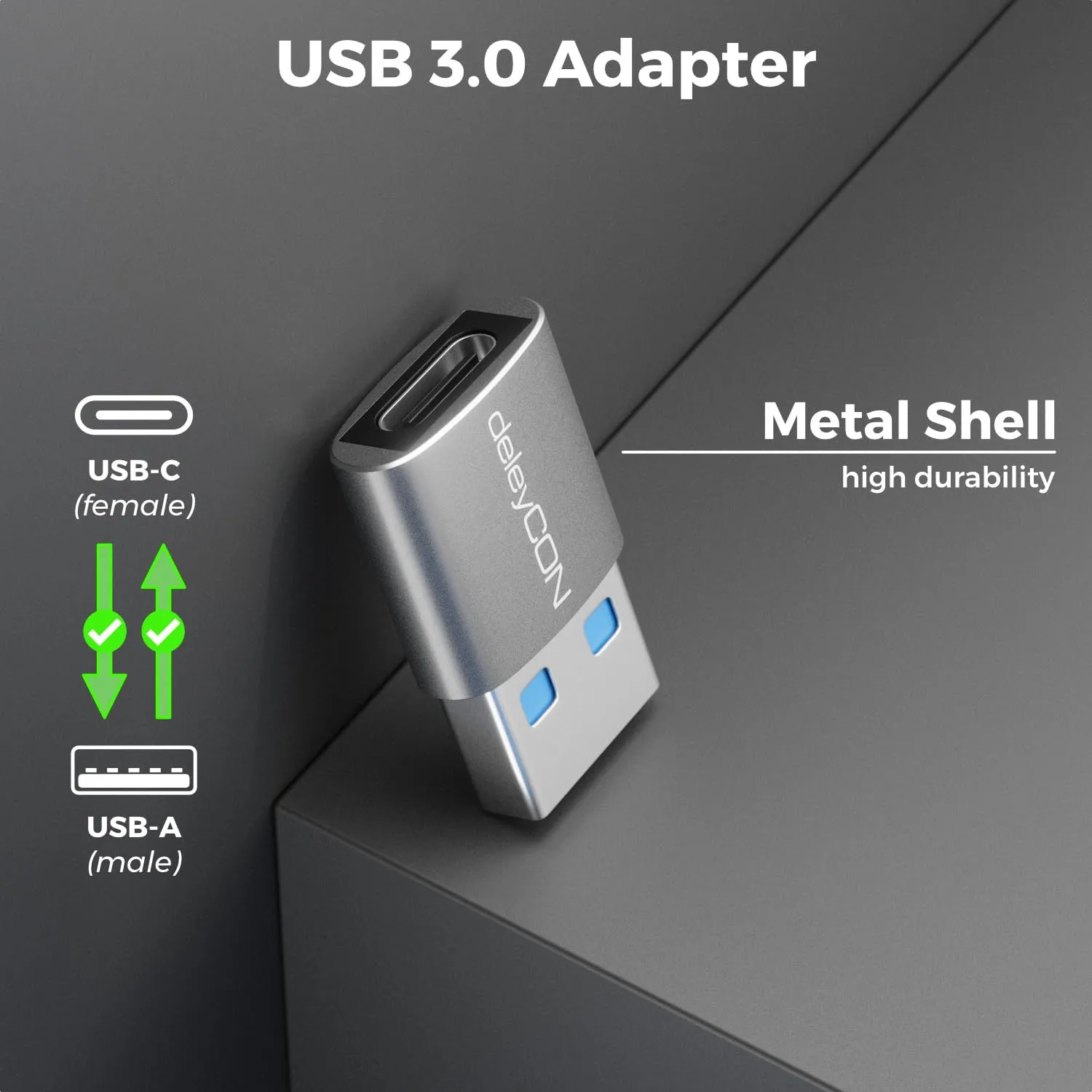 deleyCON Adattatore USB-C a USB-A 3.0 5 Gbps (3 Pezzi) per iPhone 17/16/15, iPad, Samsung Galaxy S25/S24/S23, A56, A16, Laptop e CarPlay - immagine 5