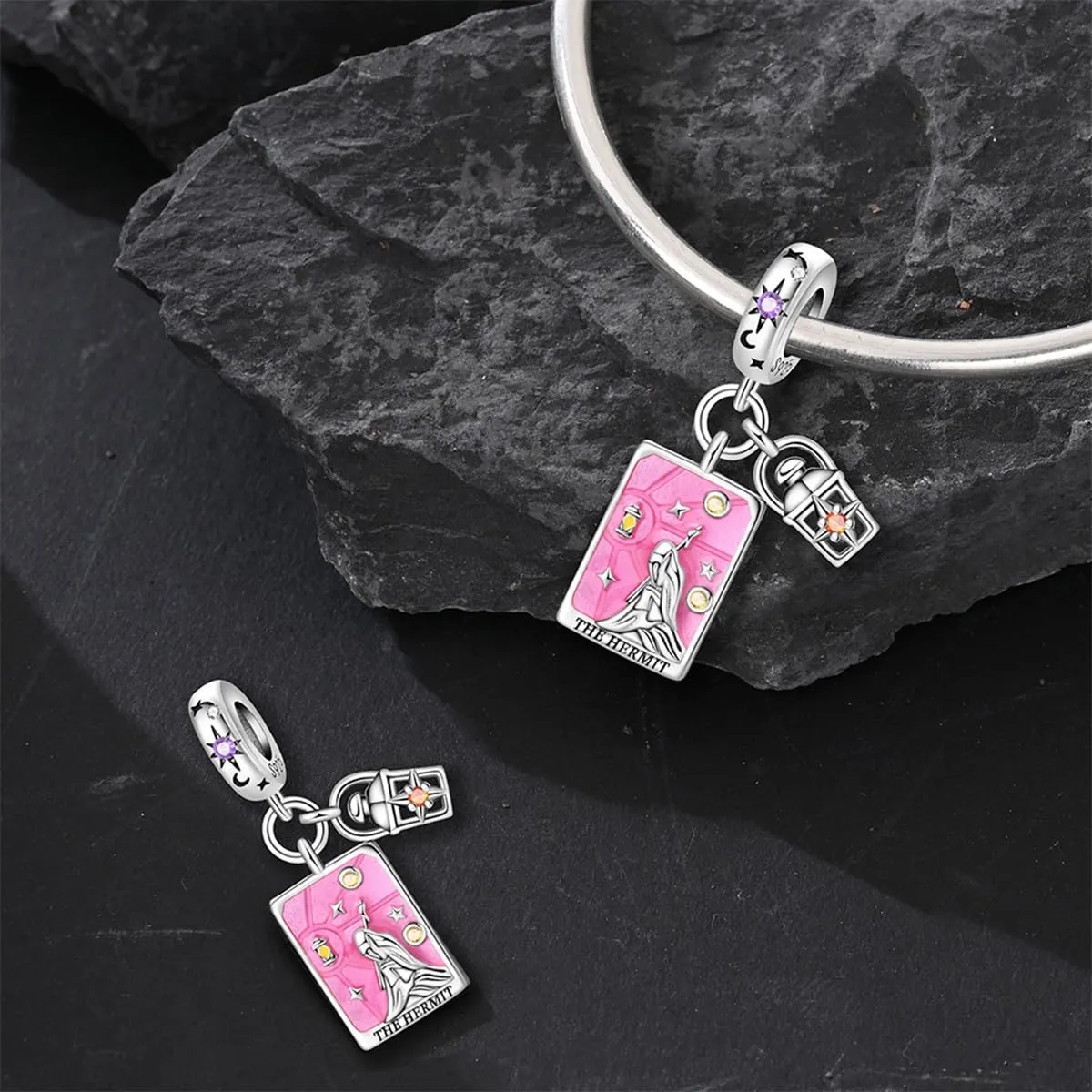 Pandach Bead Charm Ciondolo Argento Sterling 925 con Cubic Zirconia per Braccialetti e Collane Europei - immagine 2