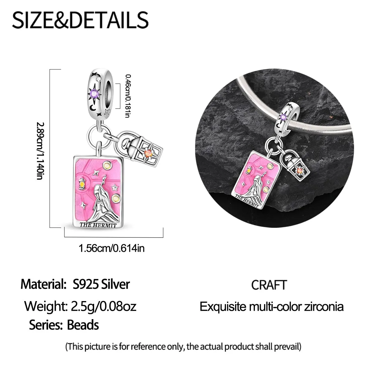 Pandach Bead Charm Ciondolo Argento Sterling 925 con Cubic Zirconia per Braccialetti e Collane Europei - immagine 5