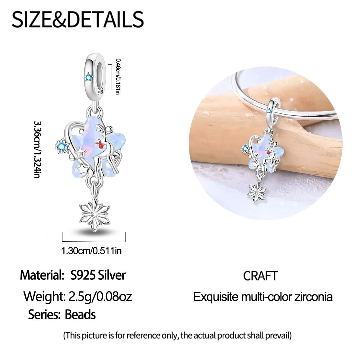 Pandach Bead Charm Ciondolo Argento Sterling 925 con Cubic Zirconia per Braccialetti e Collane Europei - immagine 5