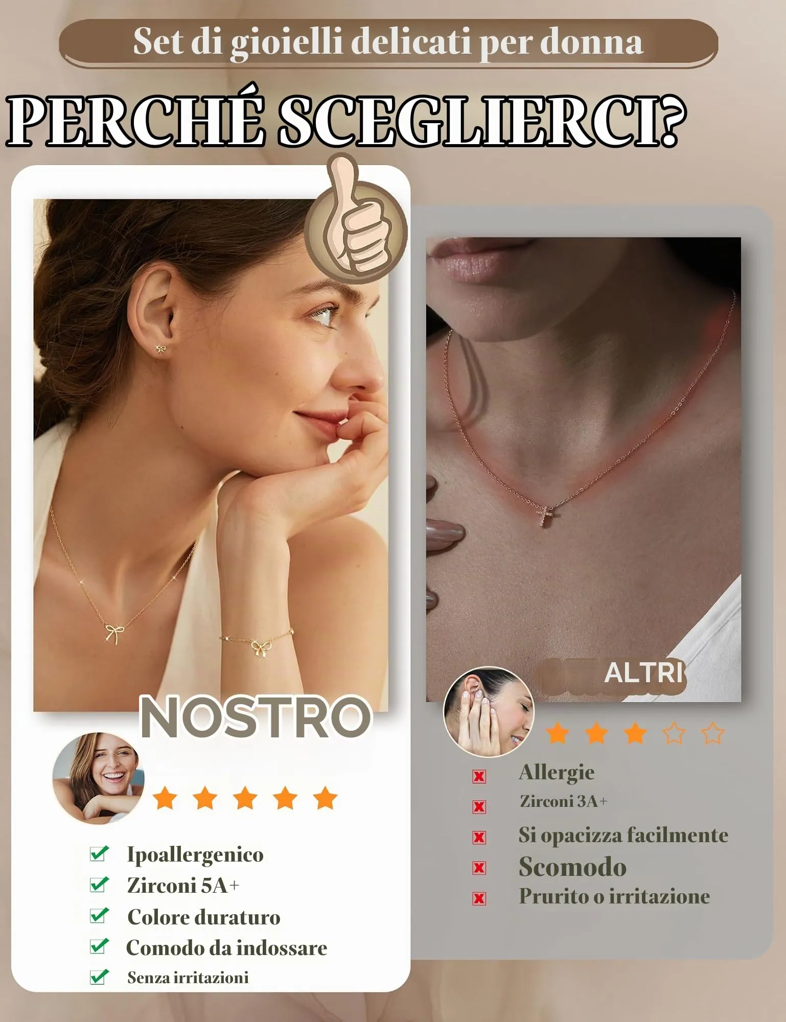 KRFY Set di Gioielli in Acciaio Inossidabile con Fiocco, Collana, Bracciale e Orecchini - Oro - immagine 7