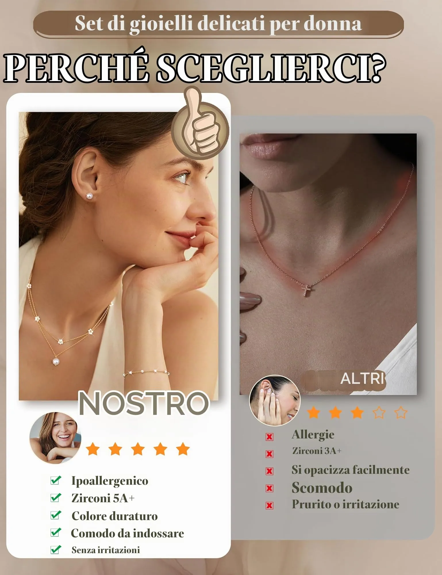 KRFY Set di Gioielli in Acciaio Inossidabile con Perle, Collana, Bracciale e Orecchini - Oro Perla Fiore - immagine 7