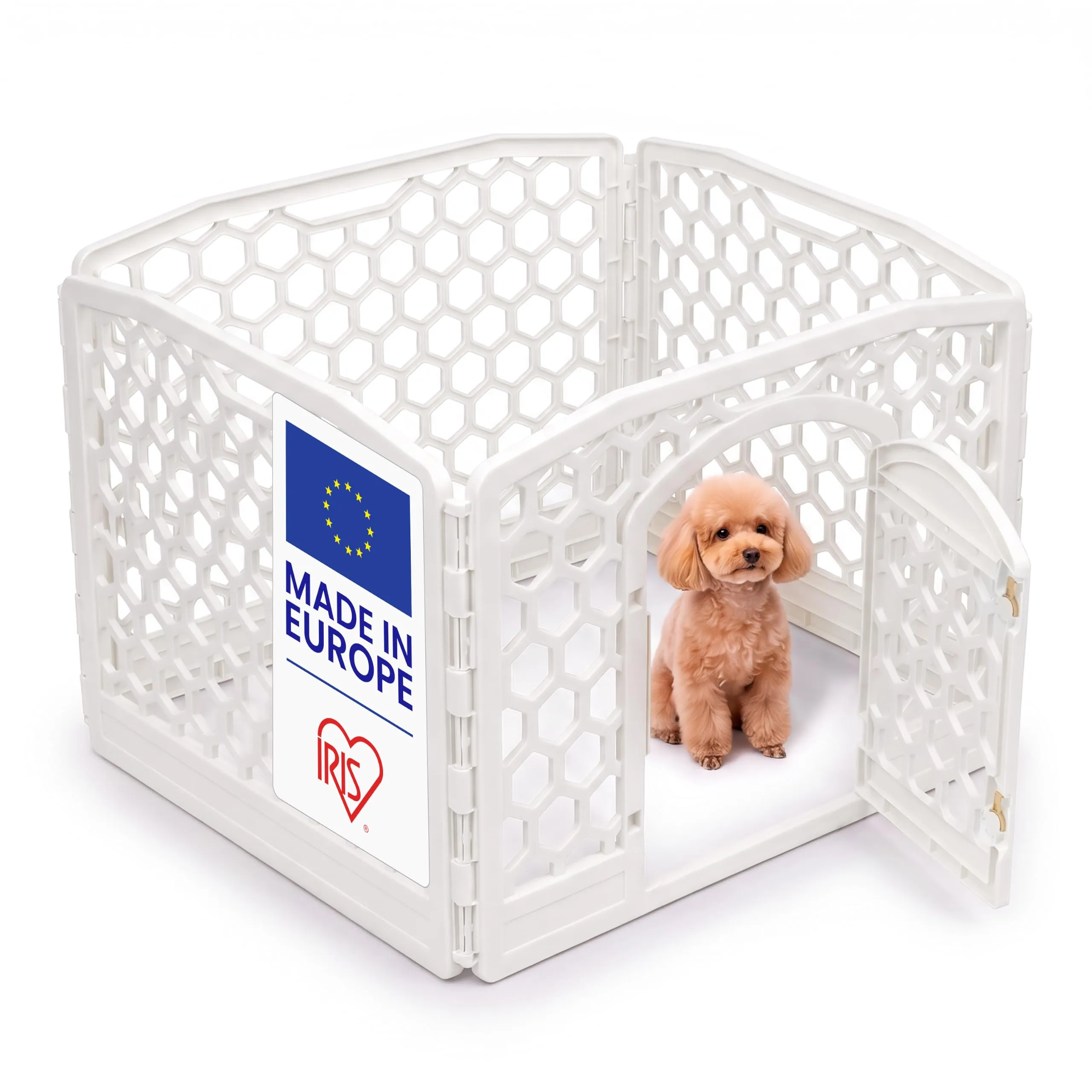 Iris Ohyama Parco per Cane e Animali Domestici, 4 Pannelli con Porta Bloccabile, H58 cm, Bianco, CI-584HC - immagine 1