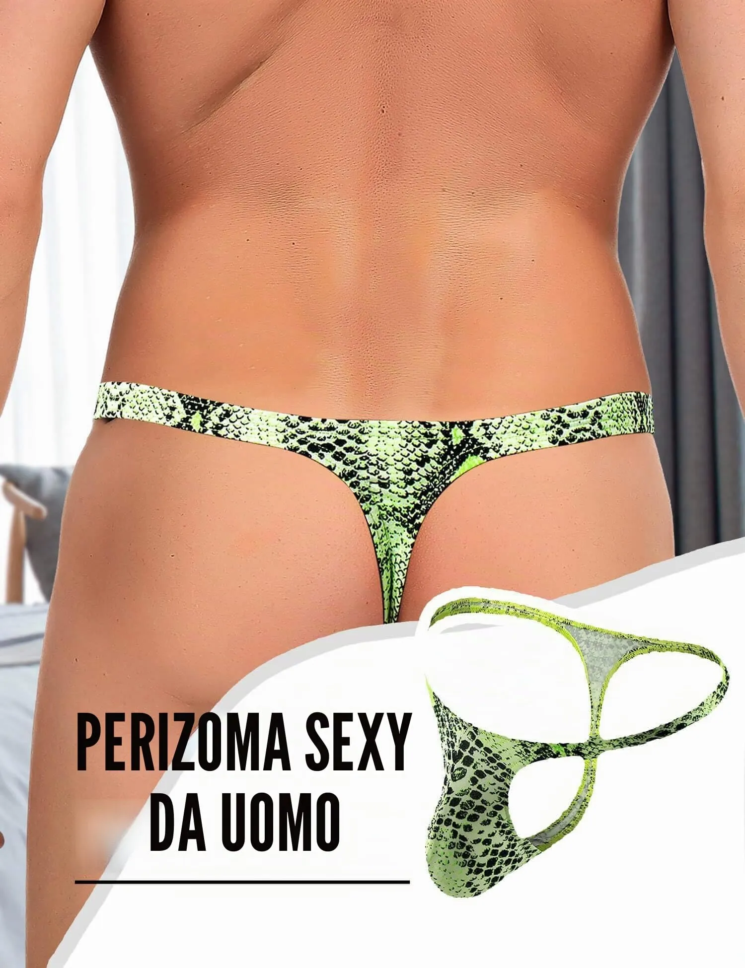 ohyeahlady Perizoma Filo Uomo Tanga Vita Bassa Leopardato Verde XL - immagine 4
