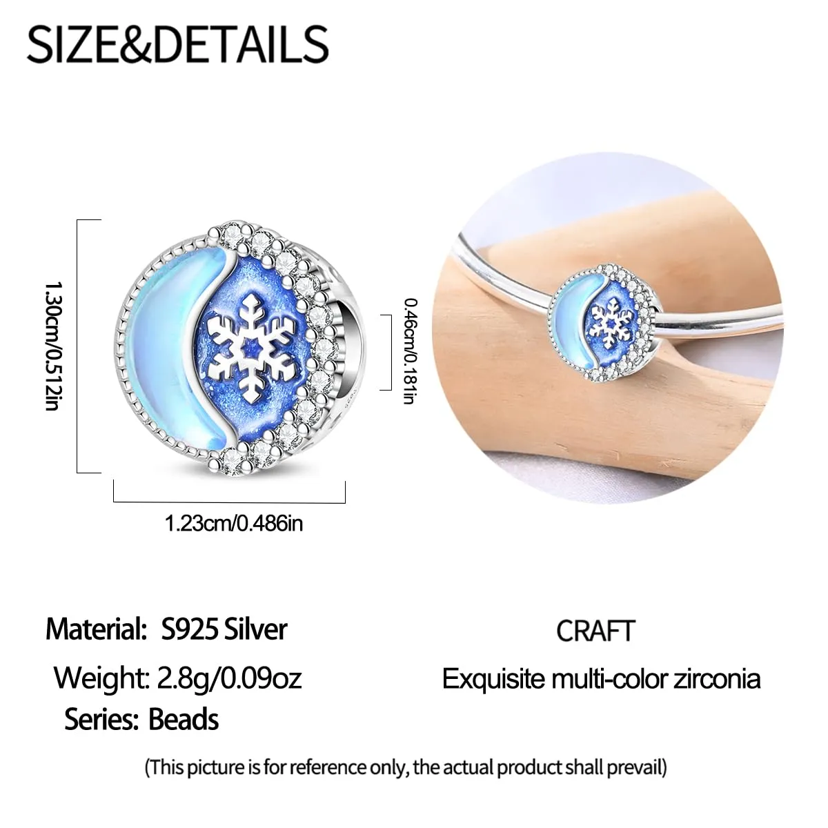 TINSLO Bead Charm in Argento Sterling 925 con Cubic Zirconia, Compatibile con Braccialetti e Collane Pandora e Europei - immagine 5