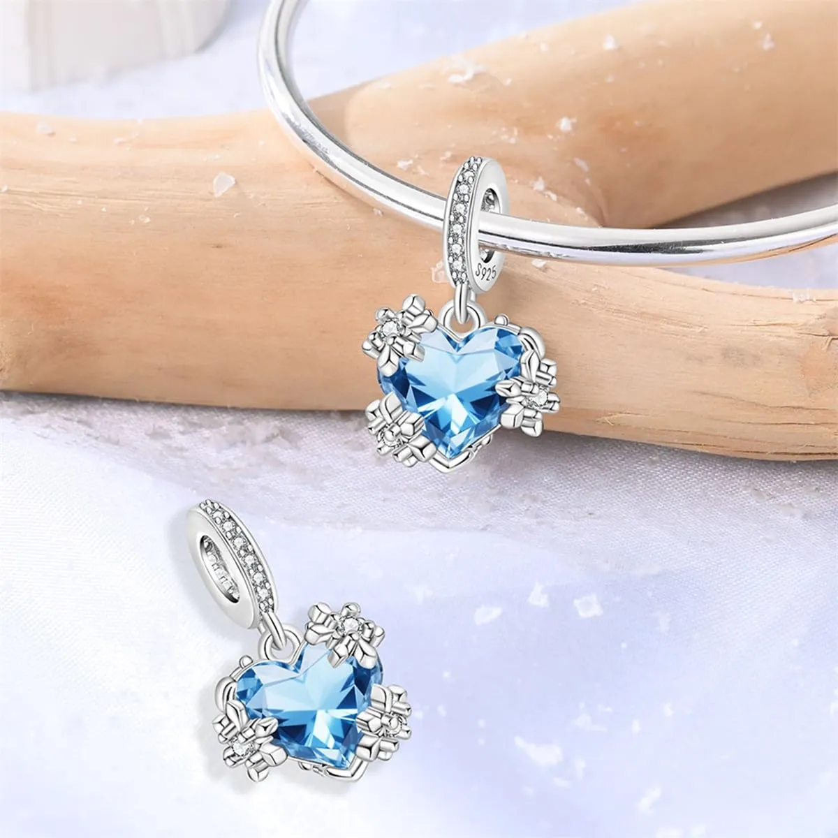 KUNSIR Bead Charm in Argento Sterling 925 con Cubic Zirconia, Compatibile con Braccialetti e Collane Europei - immagine 2
