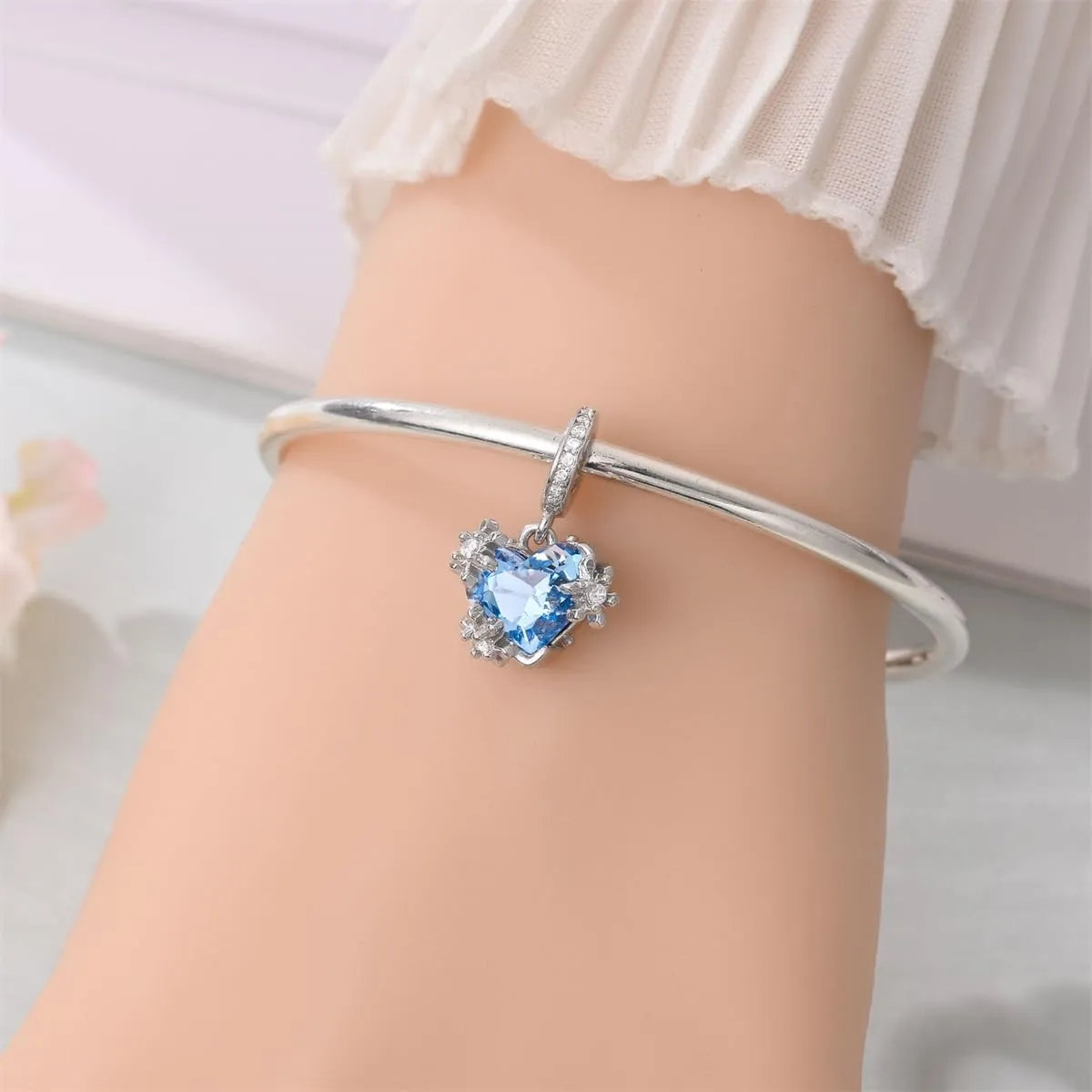 KUNSIR Bead Charm in Argento Sterling 925 con Cubic Zirconia, Compatibile con Braccialetti e Collane Europei - immagine 4