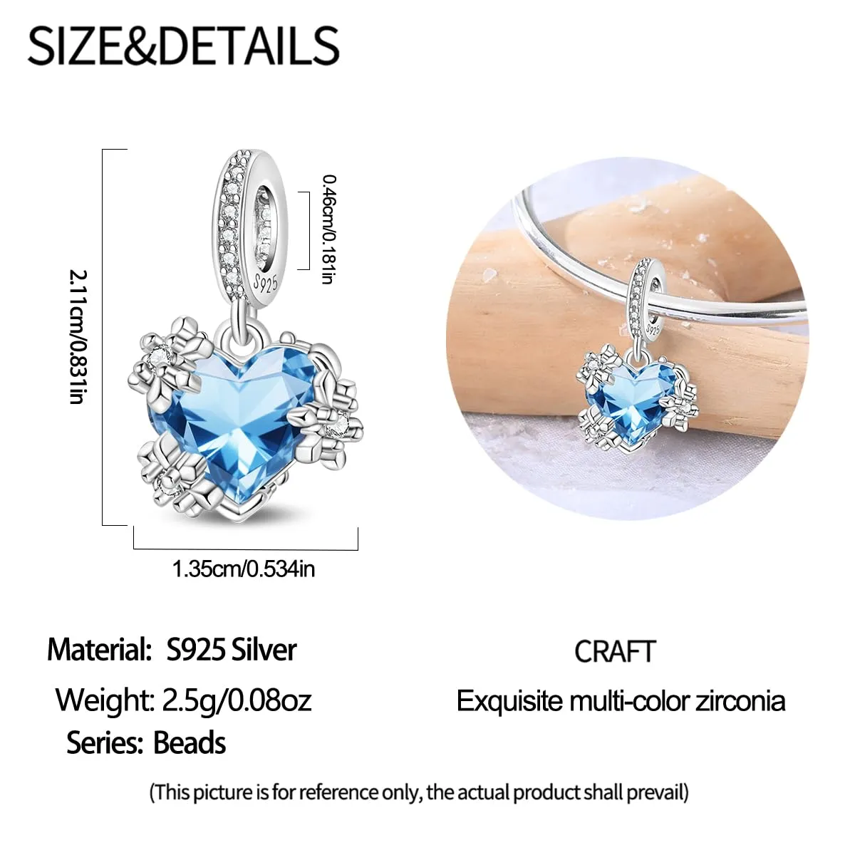 KUNSIR Bead Charm in Argento Sterling 925 con Cubic Zirconia, Compatibile con Braccialetti e Collane Europei - immagine 5