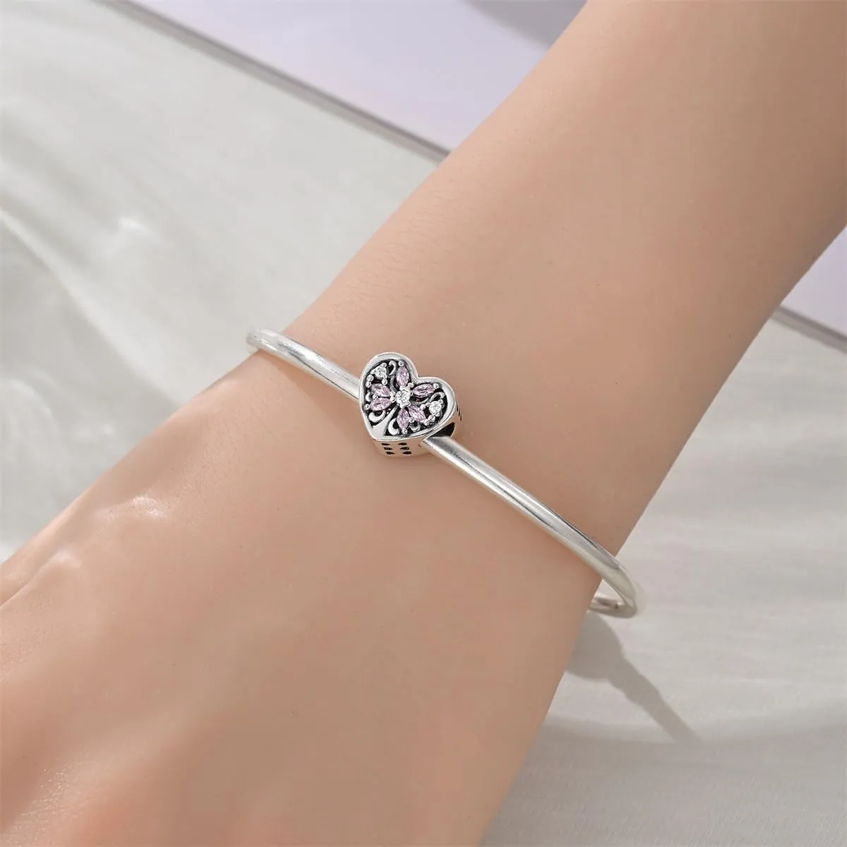 KUNSIR Bead Charm in Argento Sterling 925 con Cubic Zirconia, Compatibile con Braccialetti e Collane Europei - immagine 4