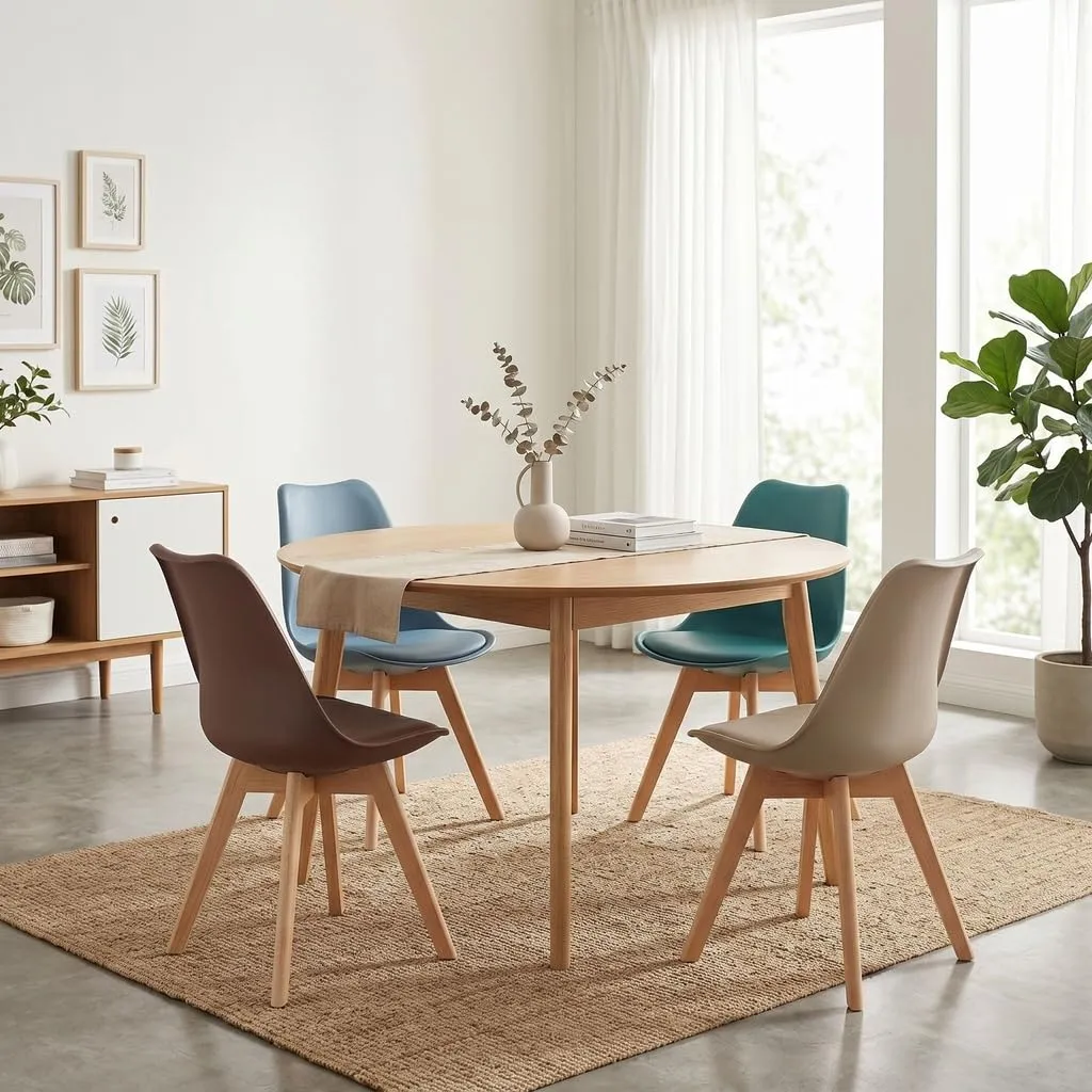 EGGREE Set di 8 Sedie da Sala da Pranzo in Faggio Massiccio e PU, Design Moderno Scandinavo, Morandi Azzurro, Turchese, Kaki Chiaro, Marrone Cioccolato - immagine 7