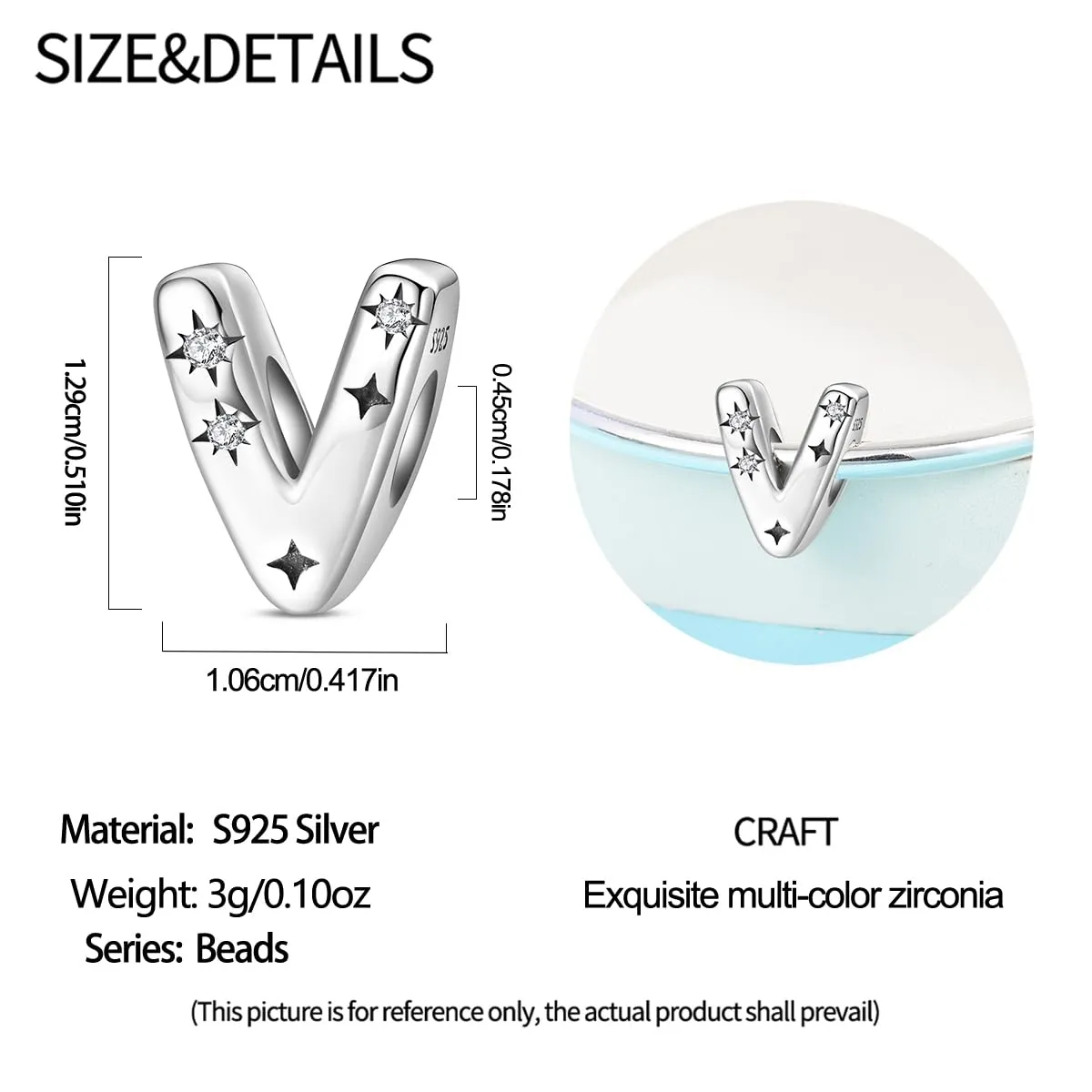 TINSLO Bead Charm Argento Sterling 925 Lettere con Cubic Zirconia per Braccialetti e Collane europei - immagine 5