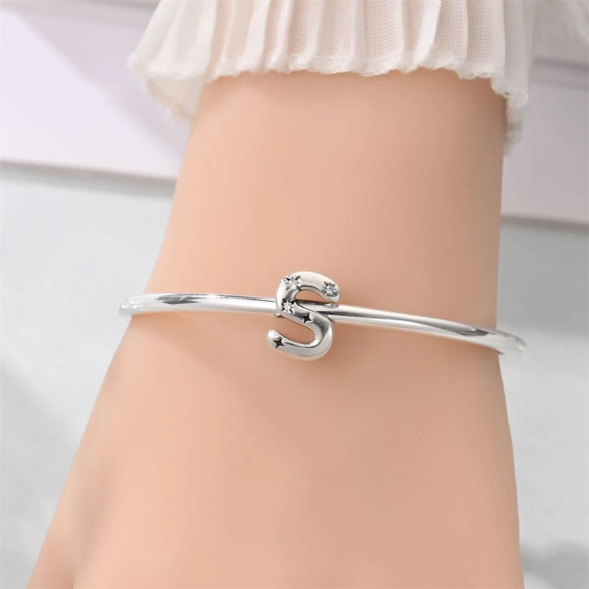 TINSLO Lettere Bead Charm in Argento Sterling 925 con Cubic Zirconia, Compatibile con Braccialetti e Collane Pandora e Europei - immagine 4