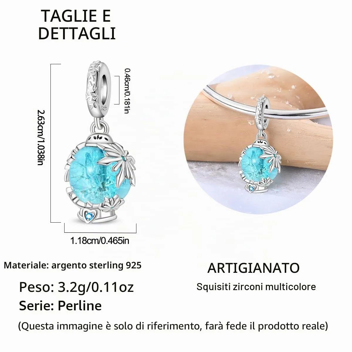 TINSLO Bead Charm in Argento Sterling 925 con Cubic Zirconia, Compatibile con Braccialetti e Collane Pandora e Europei - immagine 5
