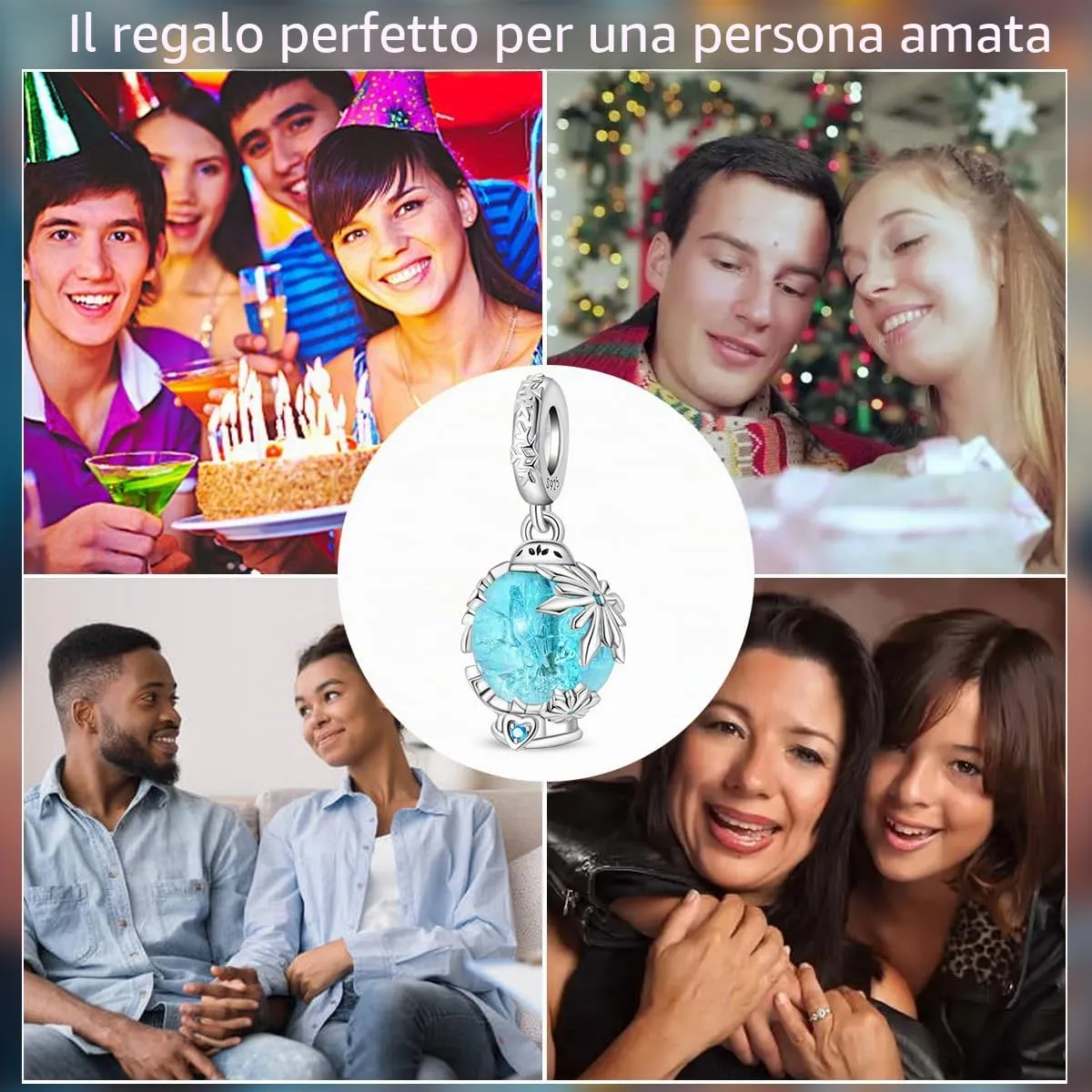 TINSLO Bead Charm in Argento Sterling 925 con Cubic Zirconia, Compatibile con Braccialetti e Collane Pandora e Europei - immagine 6