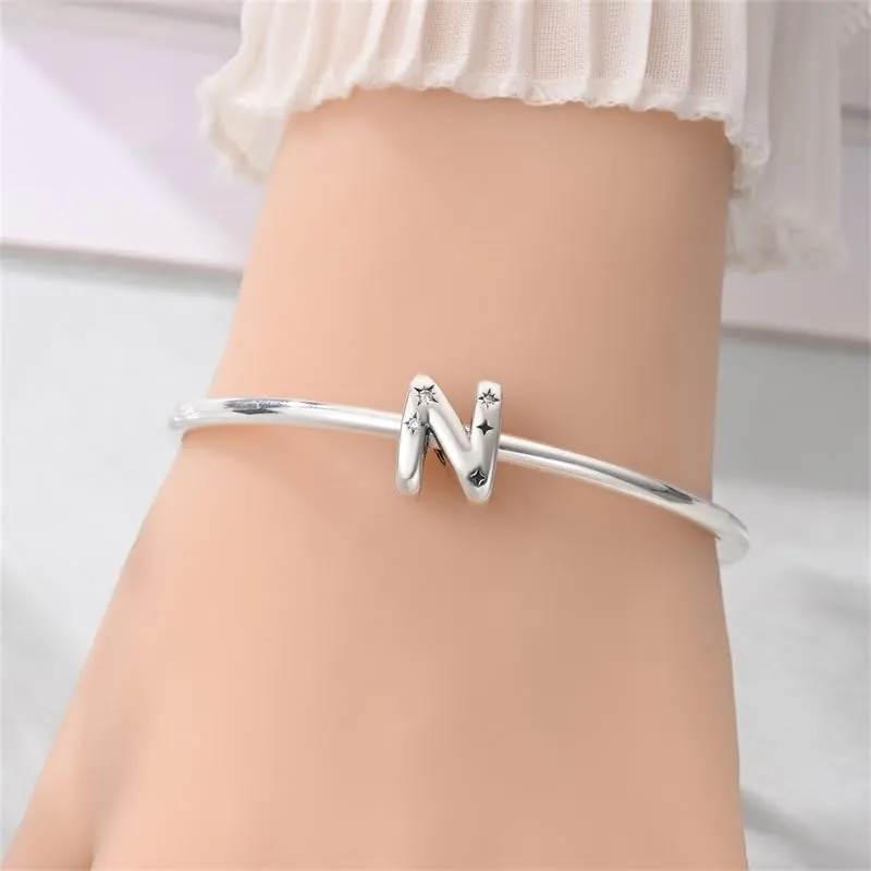 TINSLO Bead Charm Lettere in Argento Sterling 925 con Cubic Zirconia, Compatibile con Braccialetti e Collane Pandora e Europei - immagine 4