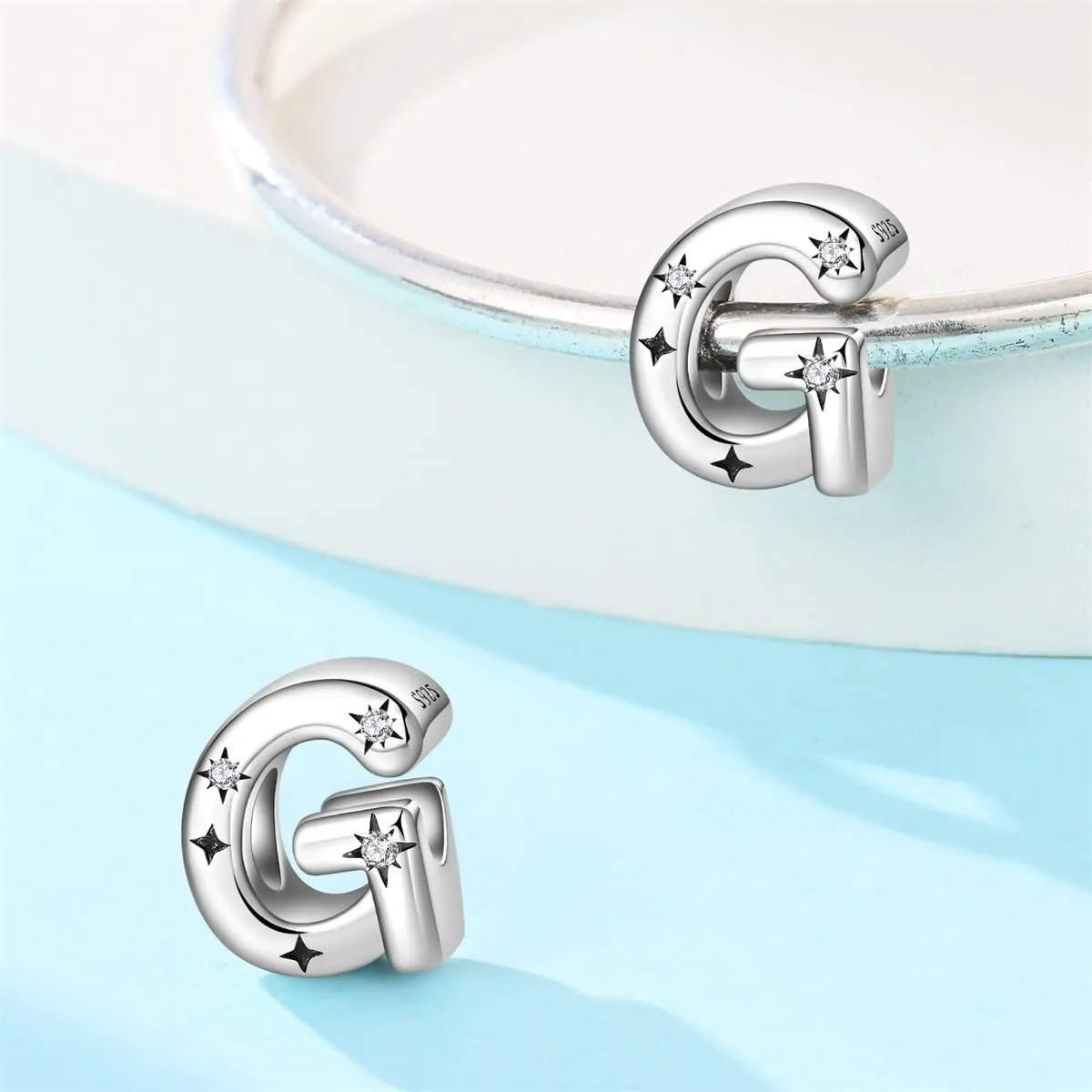 TINSLO Bead Charm Argento Sterling 925 Lettere con Cubic Zirconia per Braccialetti e Collane Pandora e Europei - immagine 2