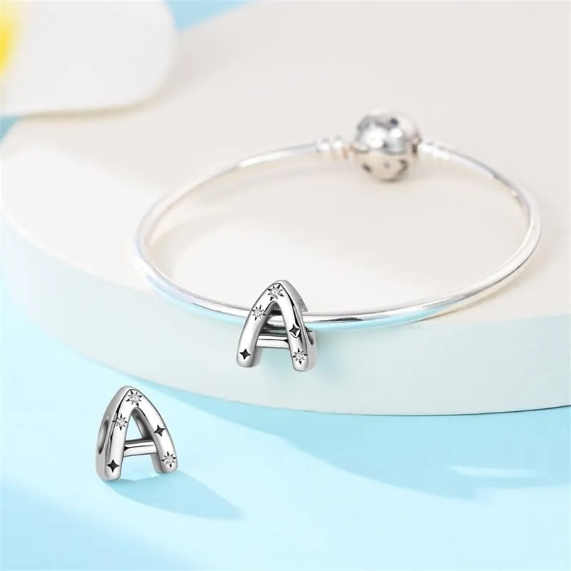 TINSLO Bead Charm Argento Sterling 925 Lettere con Cubic Zirconia per Braccialetti e Collane Europei - immagine 3