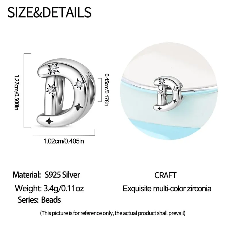 TINSLO Bead Charm Argento Sterling 925 con Lettere e Cubic Zirconia per Braccialetti e Collane Europei - immagine 5
